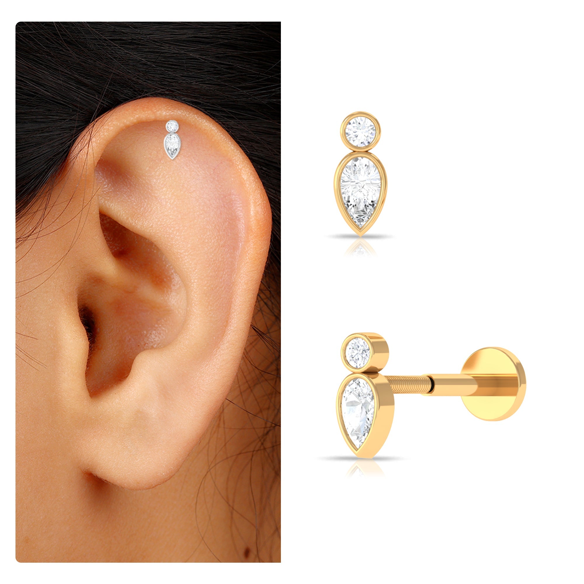 Minimal Pear Diamond Tragus Earring in Bezel Setting | Body Jewelry | Wiccan Center