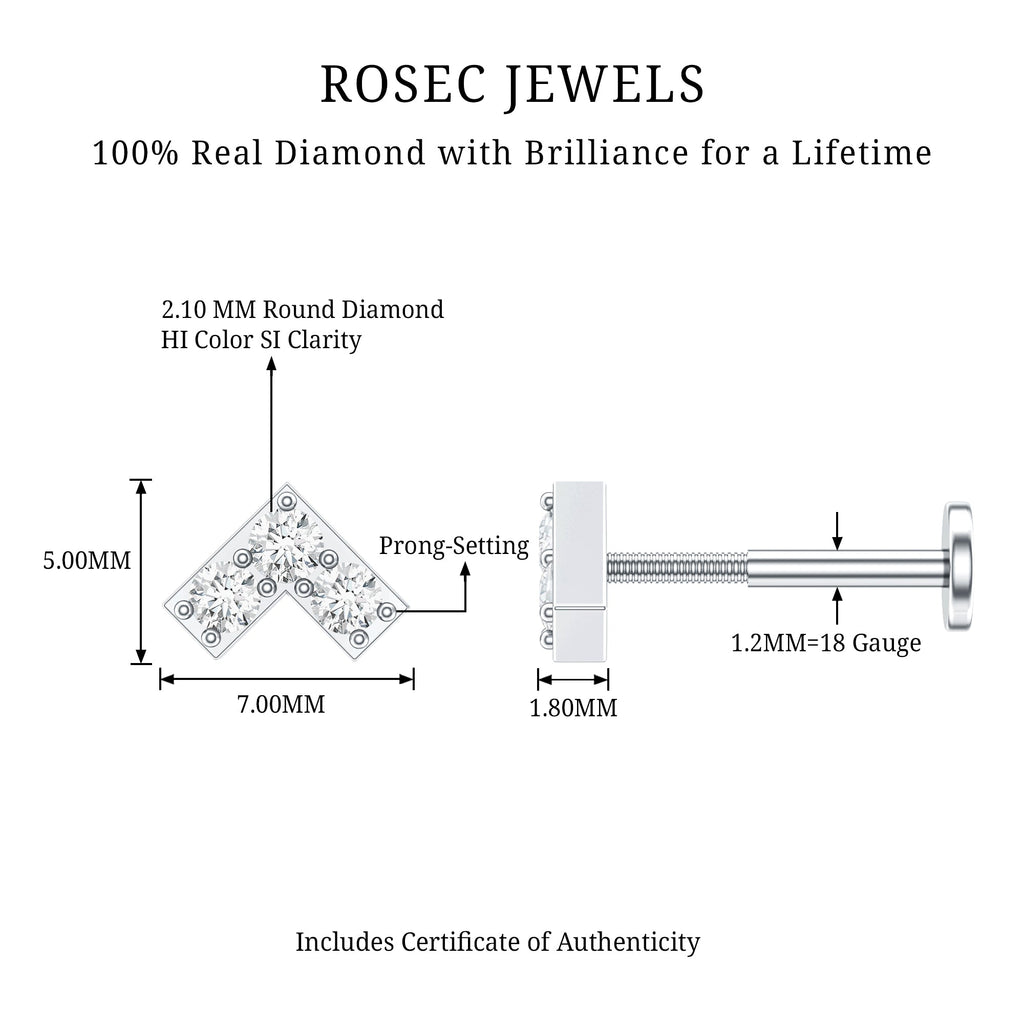 Certified Diamond Chevron V Earring for Tragus Piercing | Body Jewelry | Wiccan Center