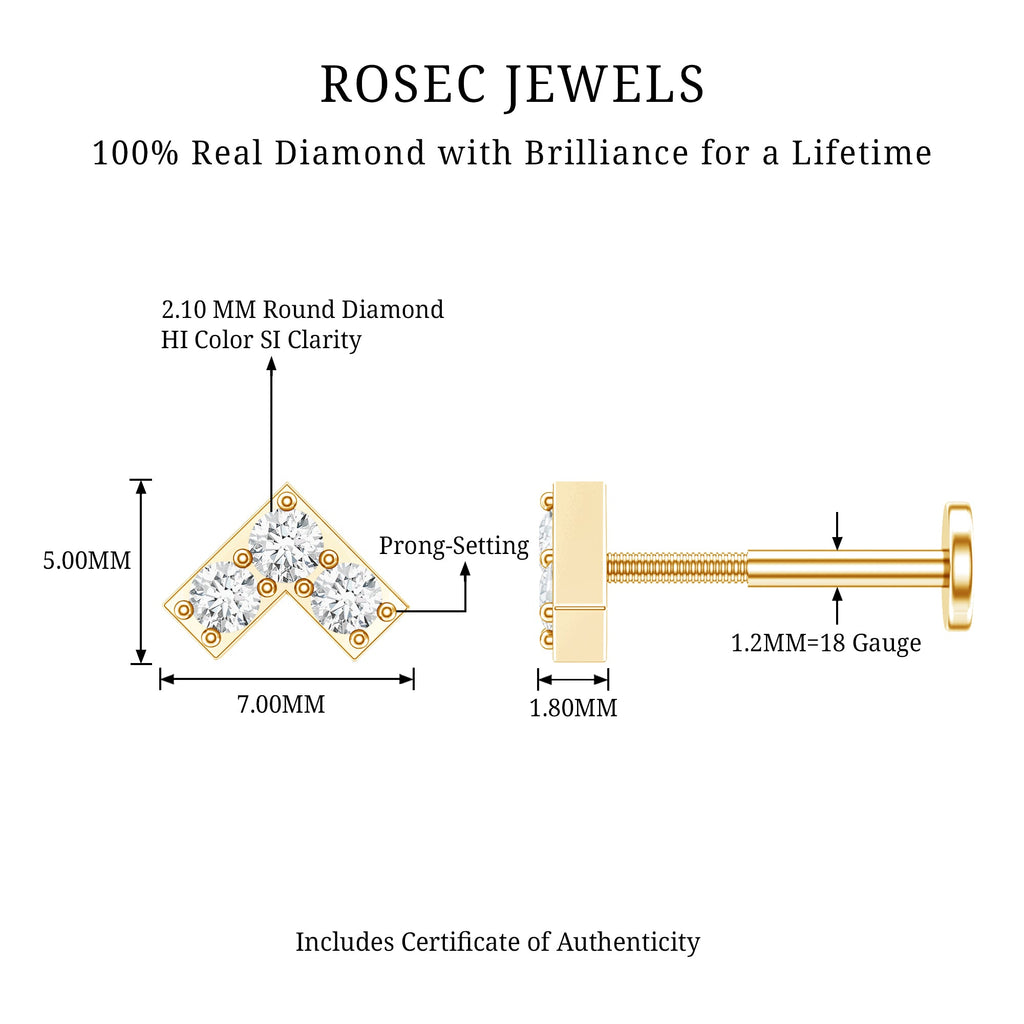 Certified Diamond Chevron V Earring for Tragus Piercing | Body Jewelry | Wiccan Center