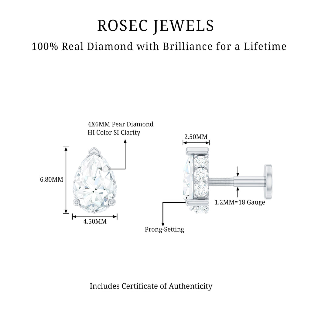 Solitaire Diamond Teardrop Tragus Earring for Women | Body Jewelry | Wiccan Center