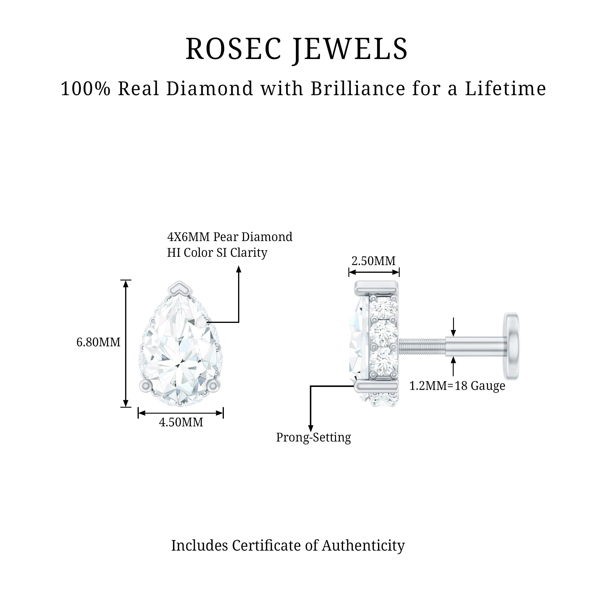 Solitaire Diamond Teardrop Tragus Earring for Women | Body Jewelry | Wiccan Center