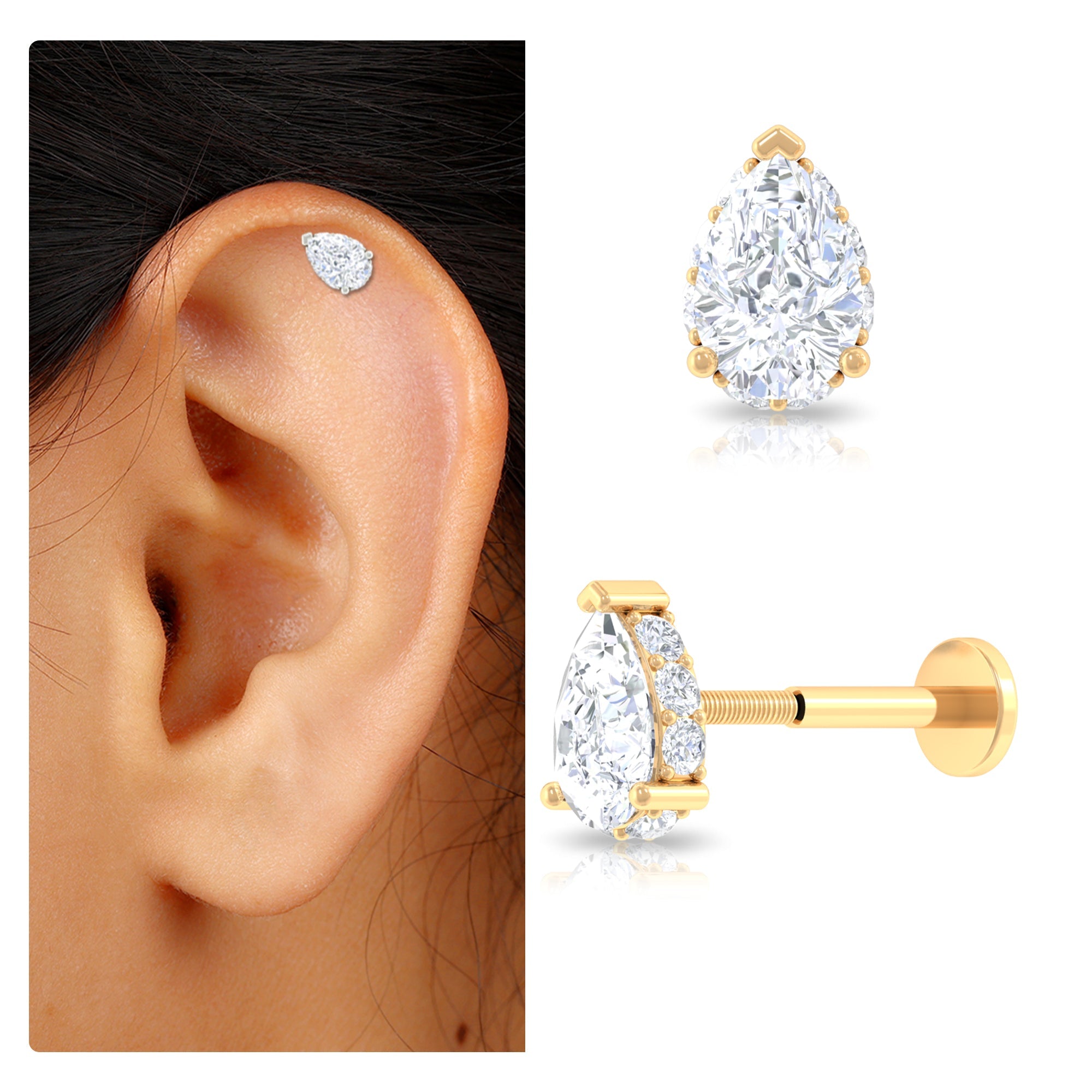 Solitaire Diamond Teardrop Tragus Earring for Women | Body Jewelry | Wiccan Center