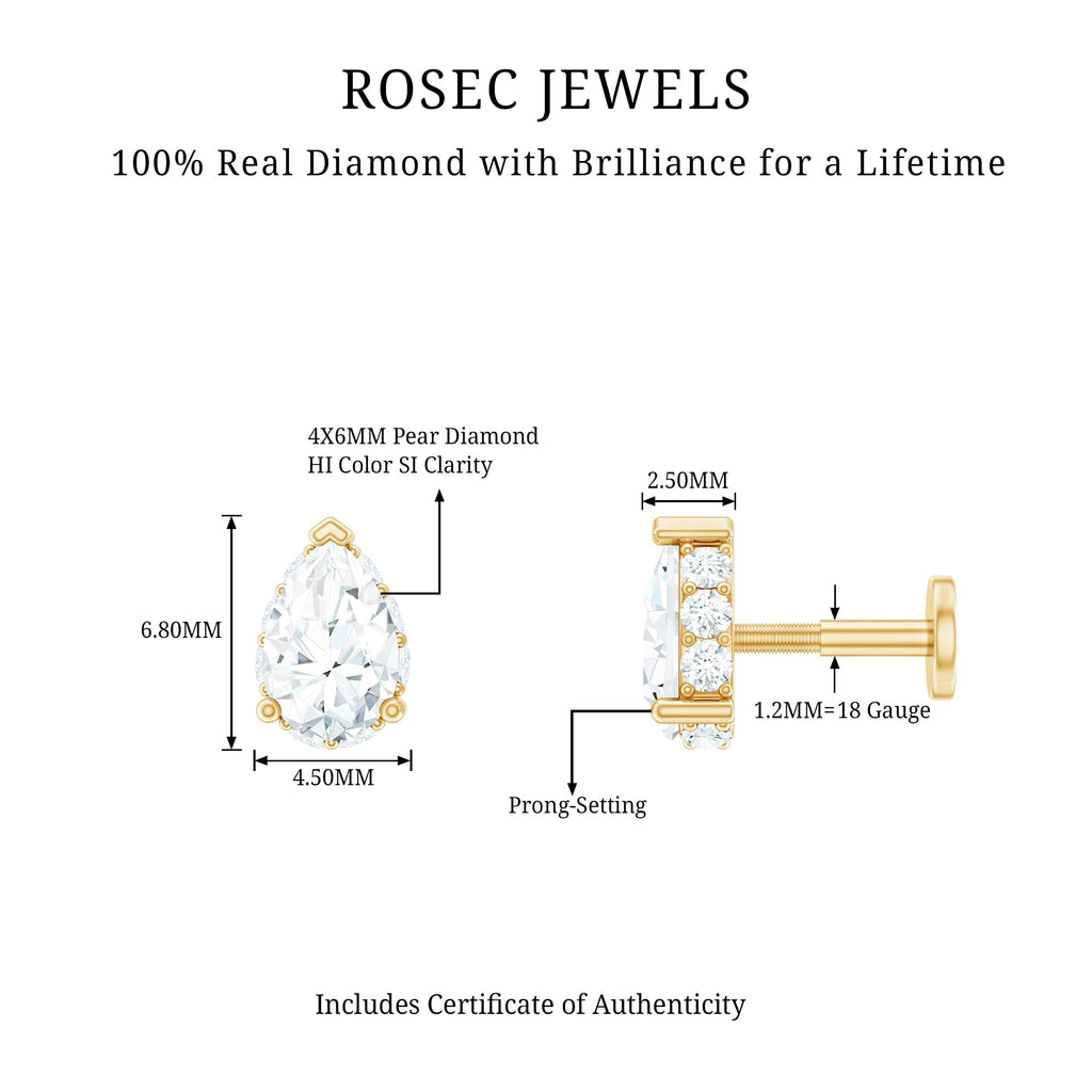 Solitaire Diamond Teardrop Tragus Earring for Women | Body Jewelry | Wiccan Center