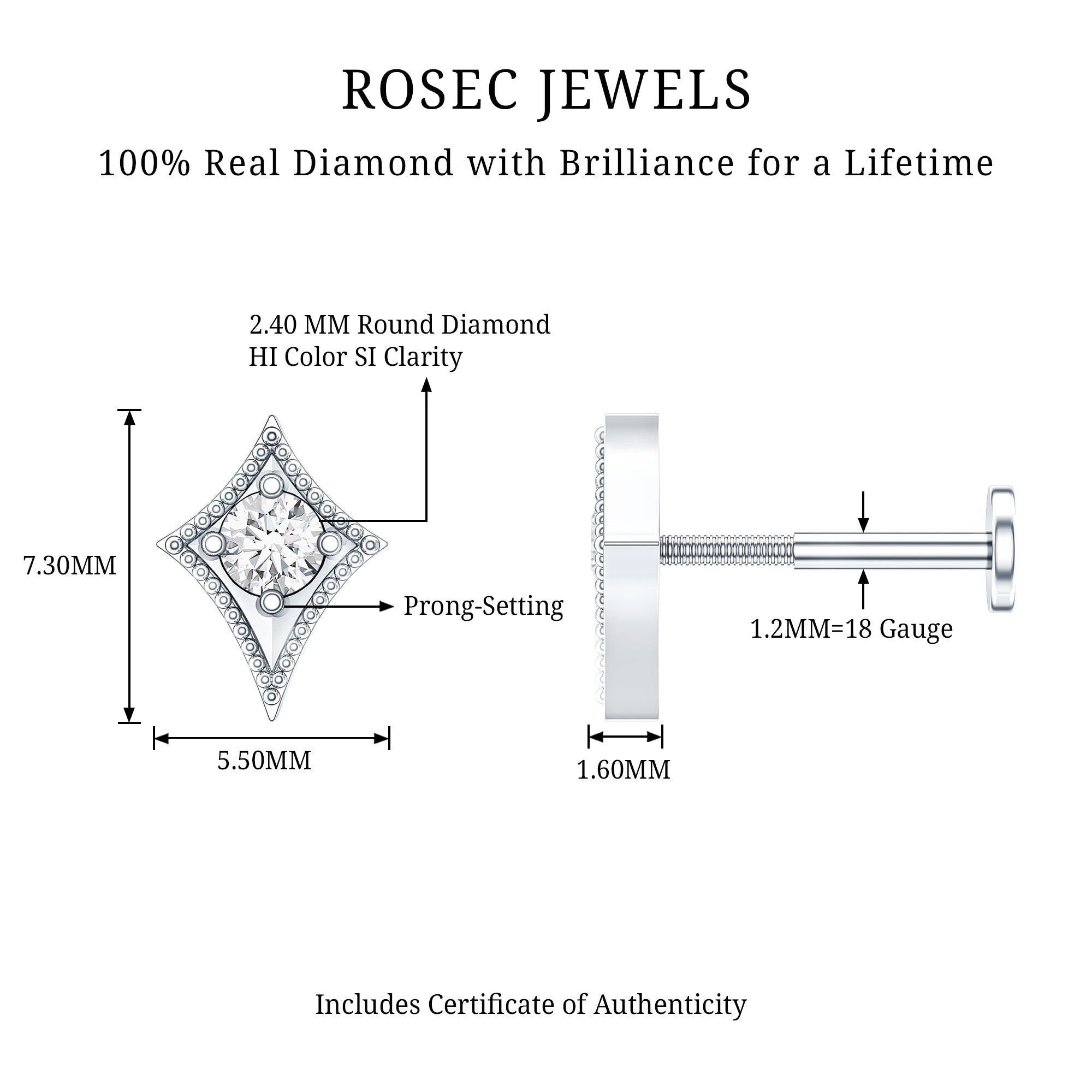 Diamond Kite Shape Tragus Earring | Body Jewelry | Wiccan Center