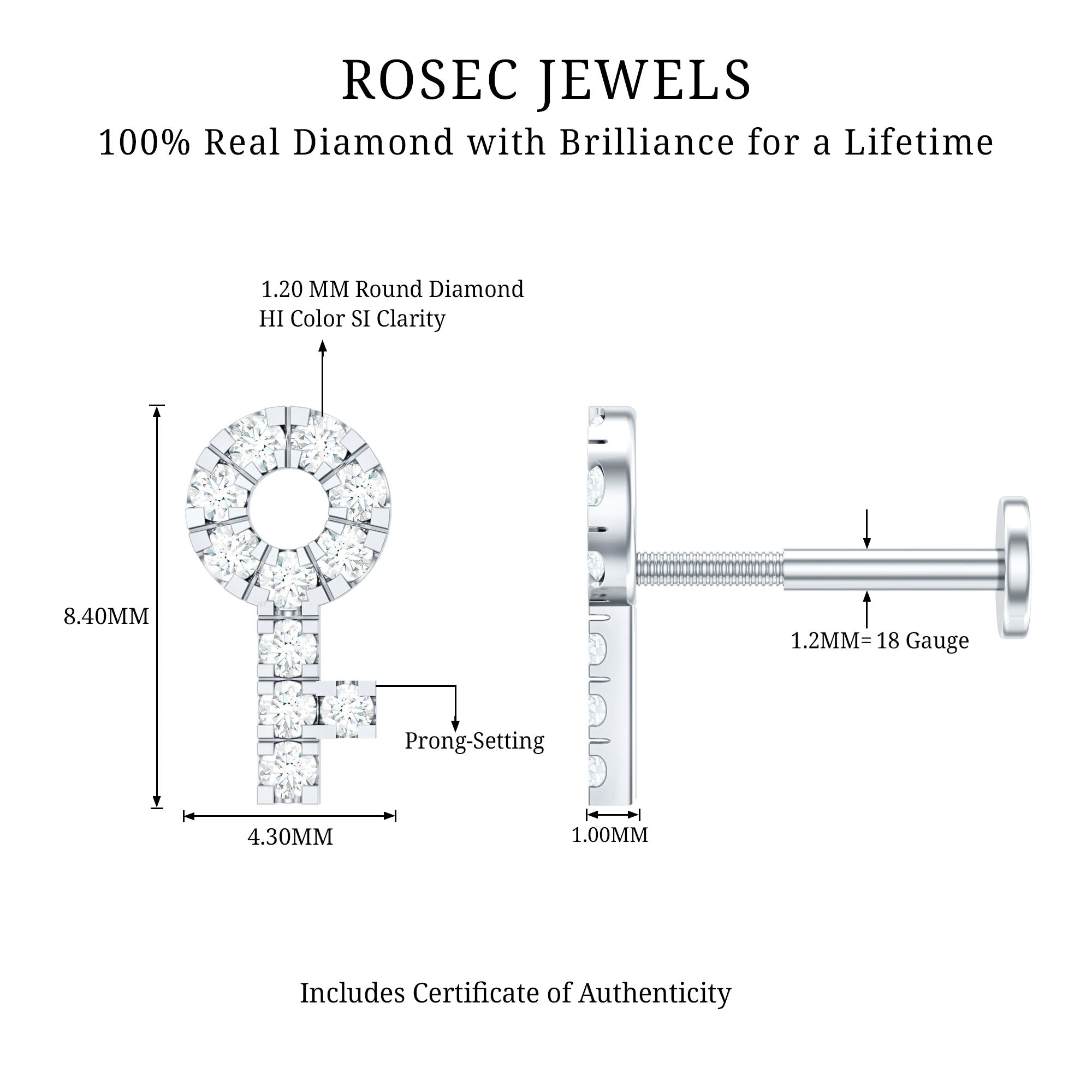 Diamond Key Shape Tragus Earring | Body Jewelry | Wiccan Center