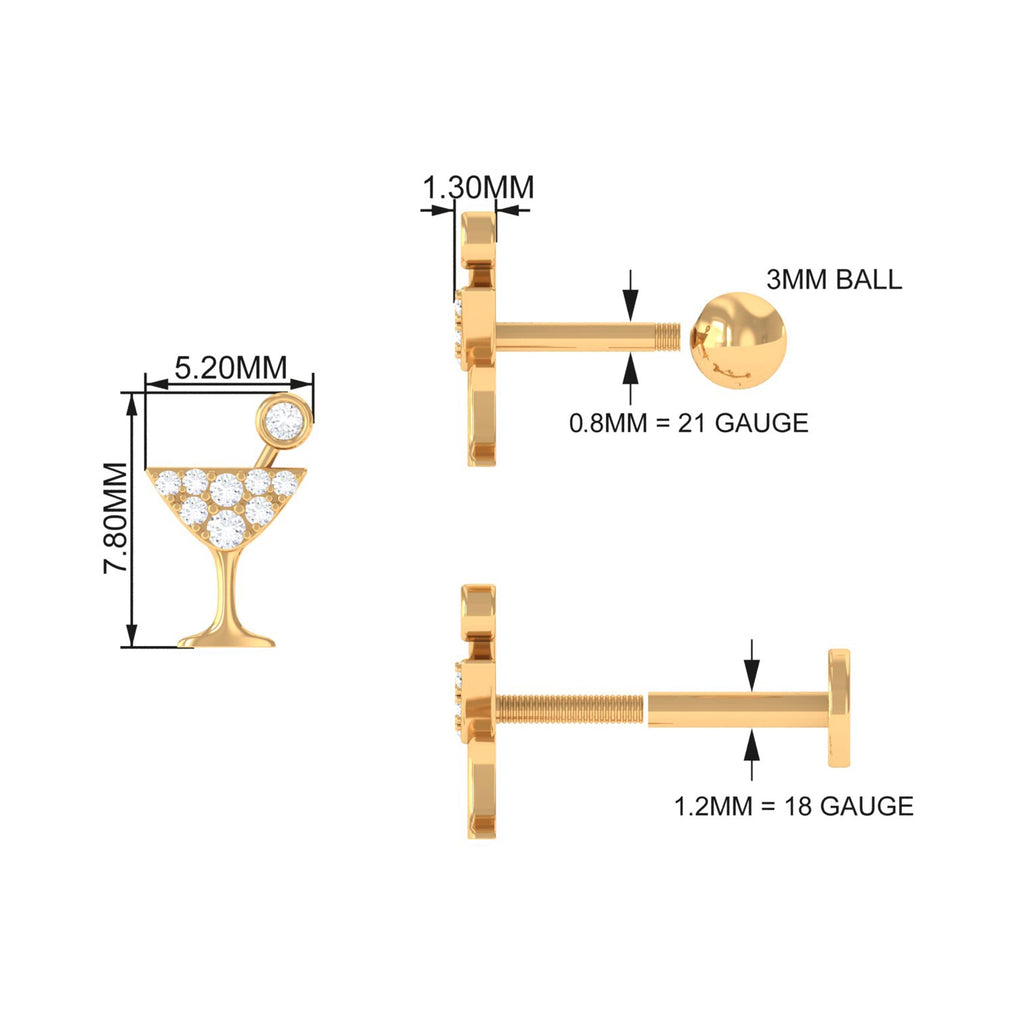 Diamond Wine Glass Earring for Tragus Piercing | Body Jewelry | Wiccan Center