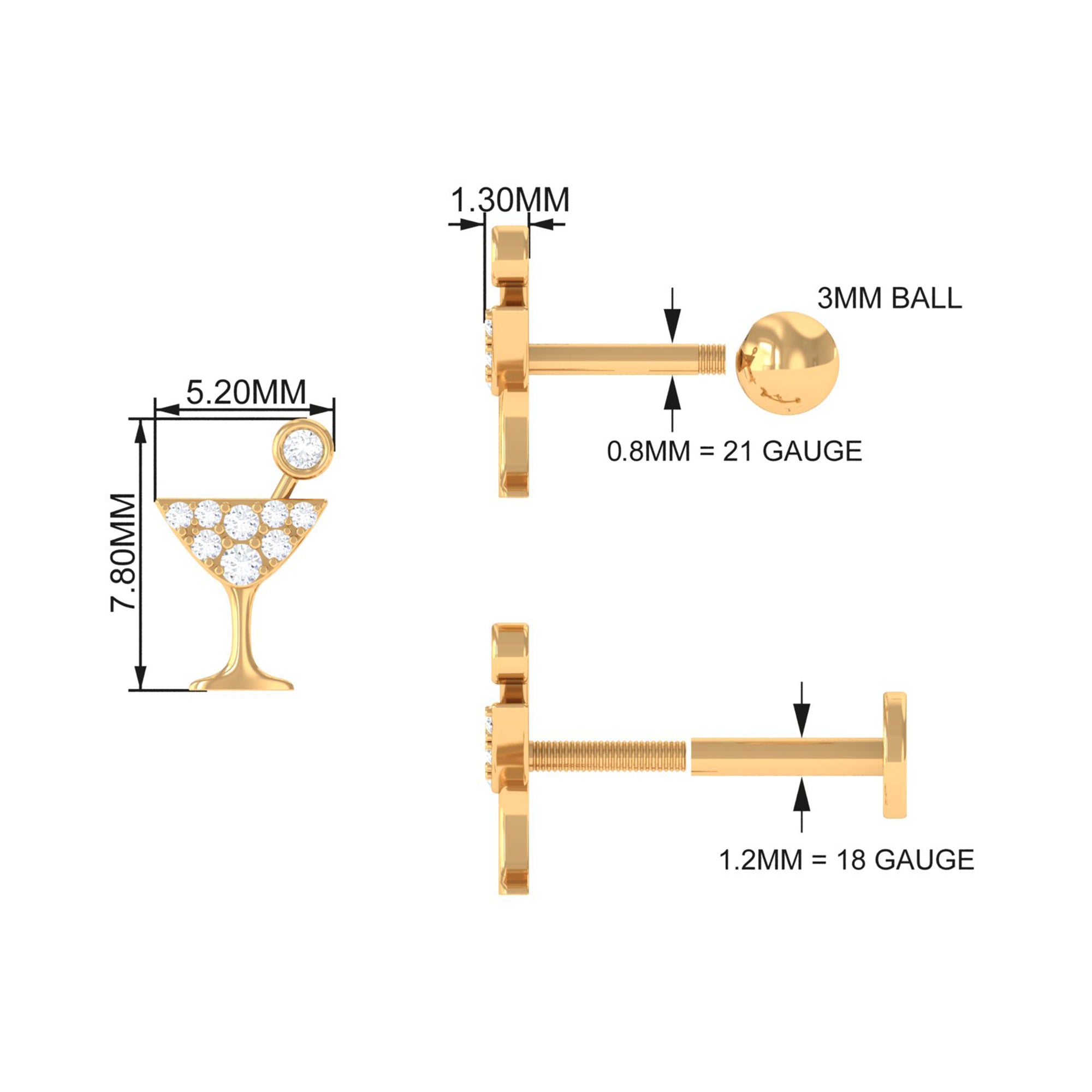 Diamond Wine Glass Earring for Tragus Piercing | Body Jewelry | Wiccan Center