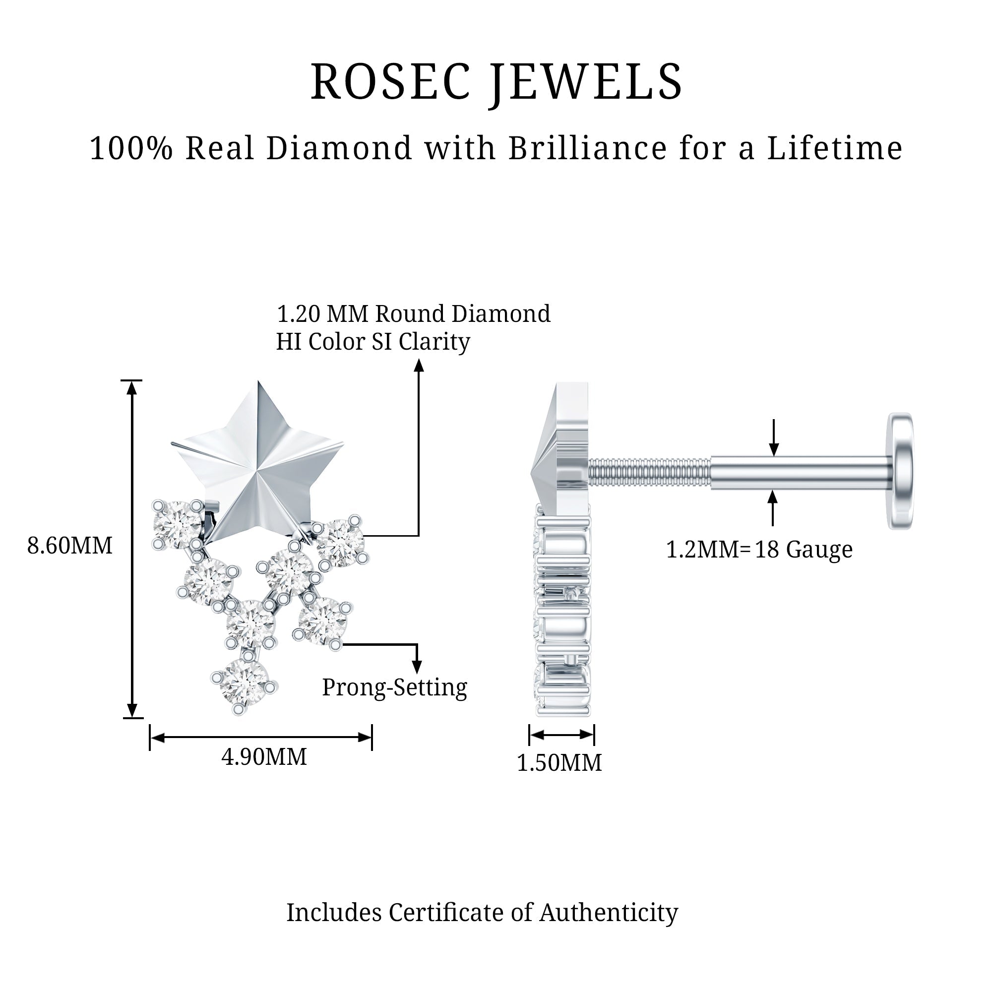 Diamond Star Celestial Earring for Tragus Piercing | Body Jewelry | Wiccan Center