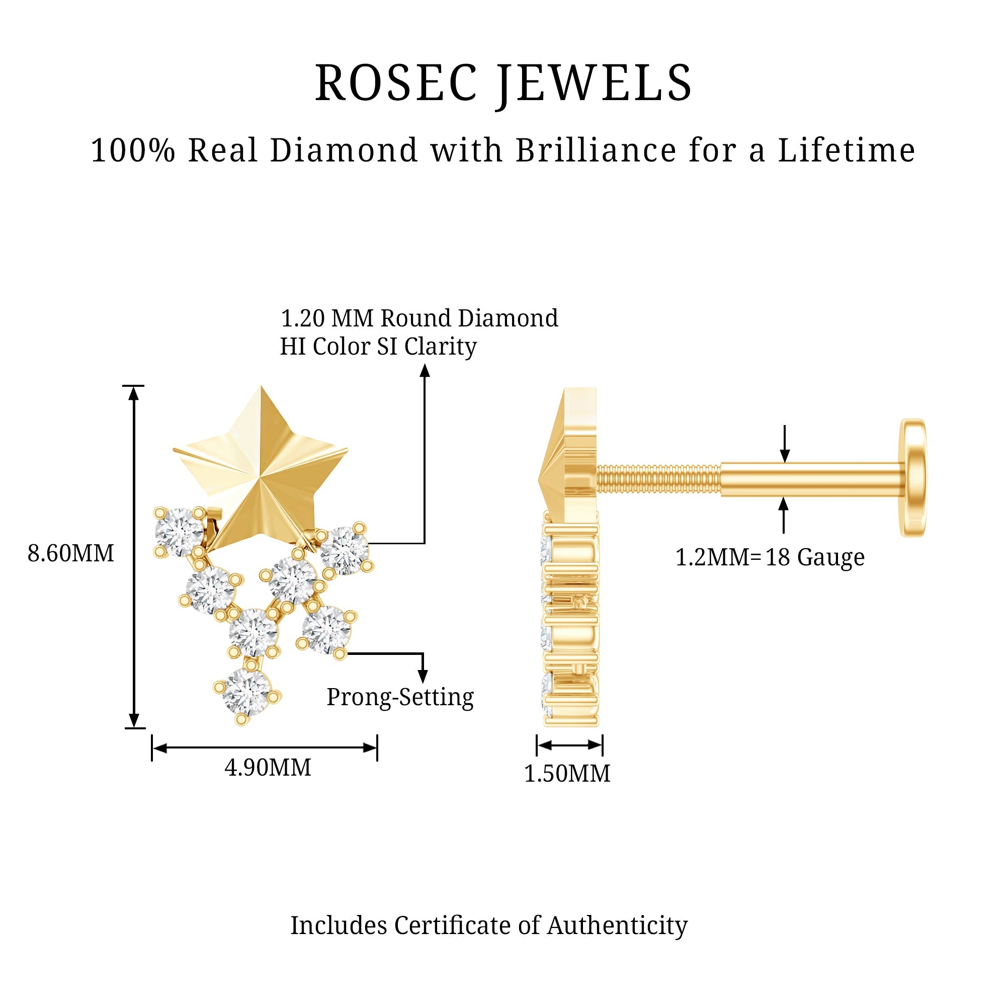 Diamond Star Celestial Earring for Tragus Piercing | Body Jewelry | Wiccan Center