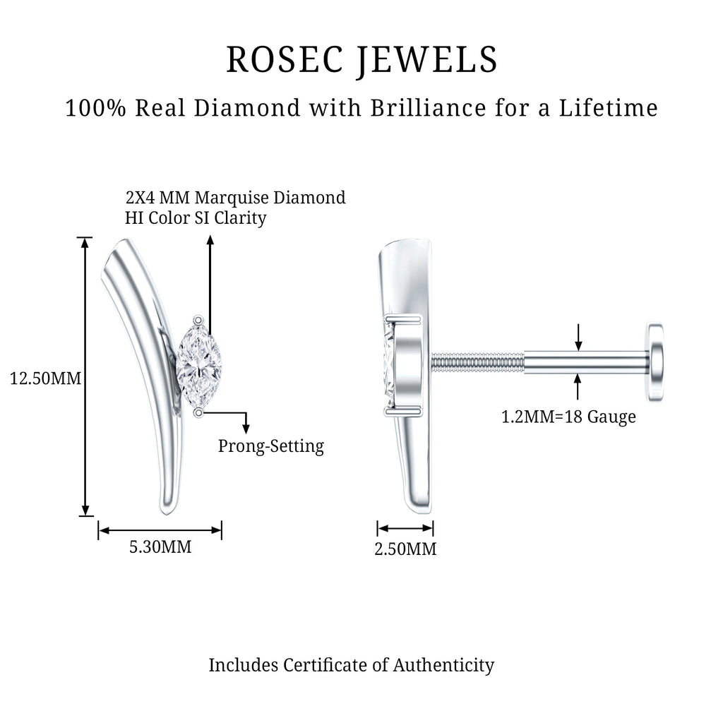 Marquise Cut Diamond Solitaire Earring for Tragus Piercing | Body Jewelry | Wiccan Center