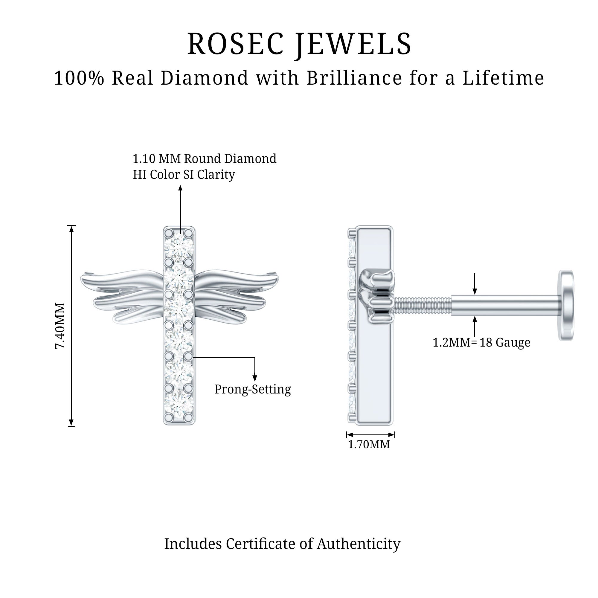 Diamond Cross Earring for Tragus Piercing | Body Jewelry | Wiccan Center