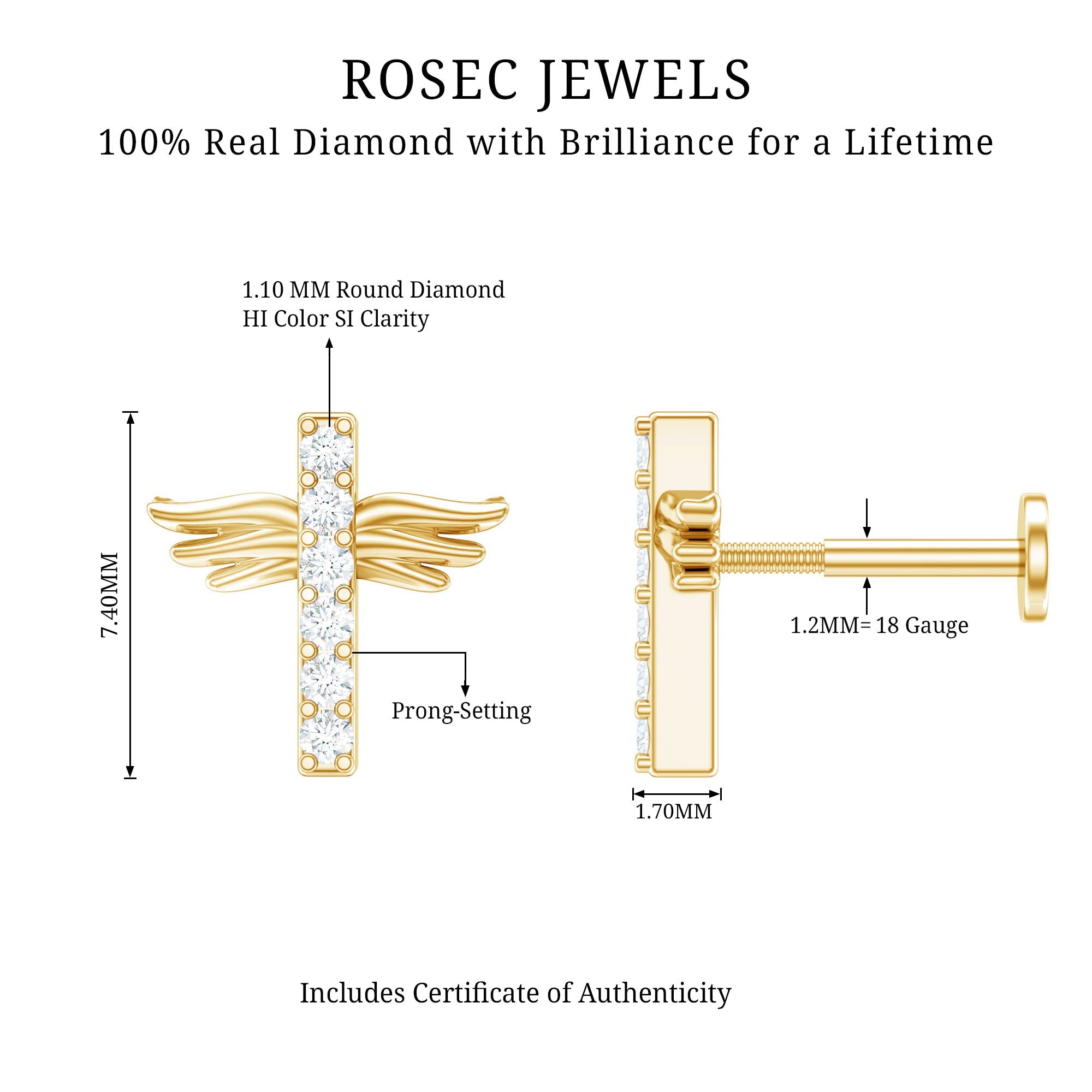 Diamond Cross Earring for Tragus Piercing | Body Jewelry | Wiccan Center