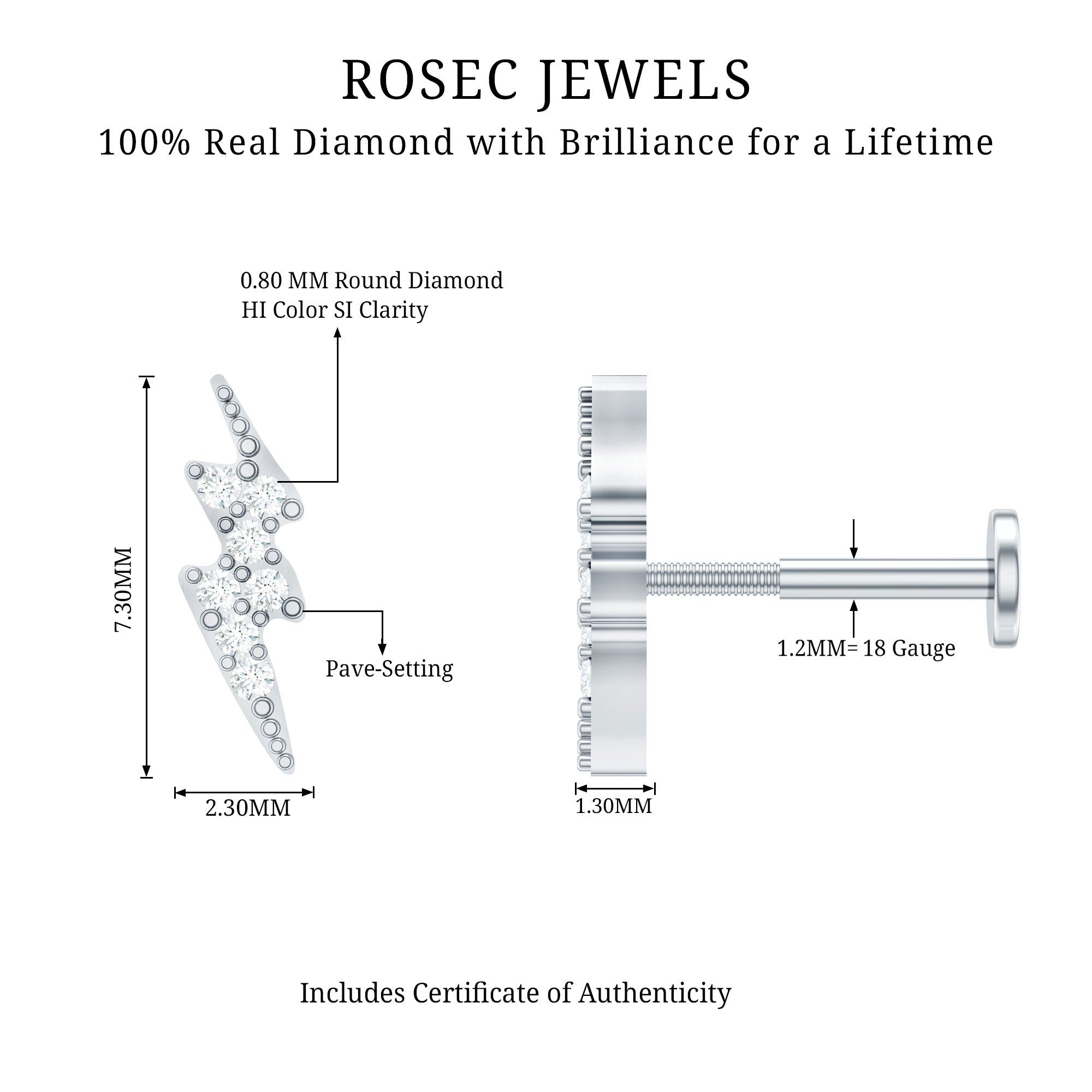 Diamond Lightning Bolt Tragus Earring | Body Jewelry | Wiccan Center