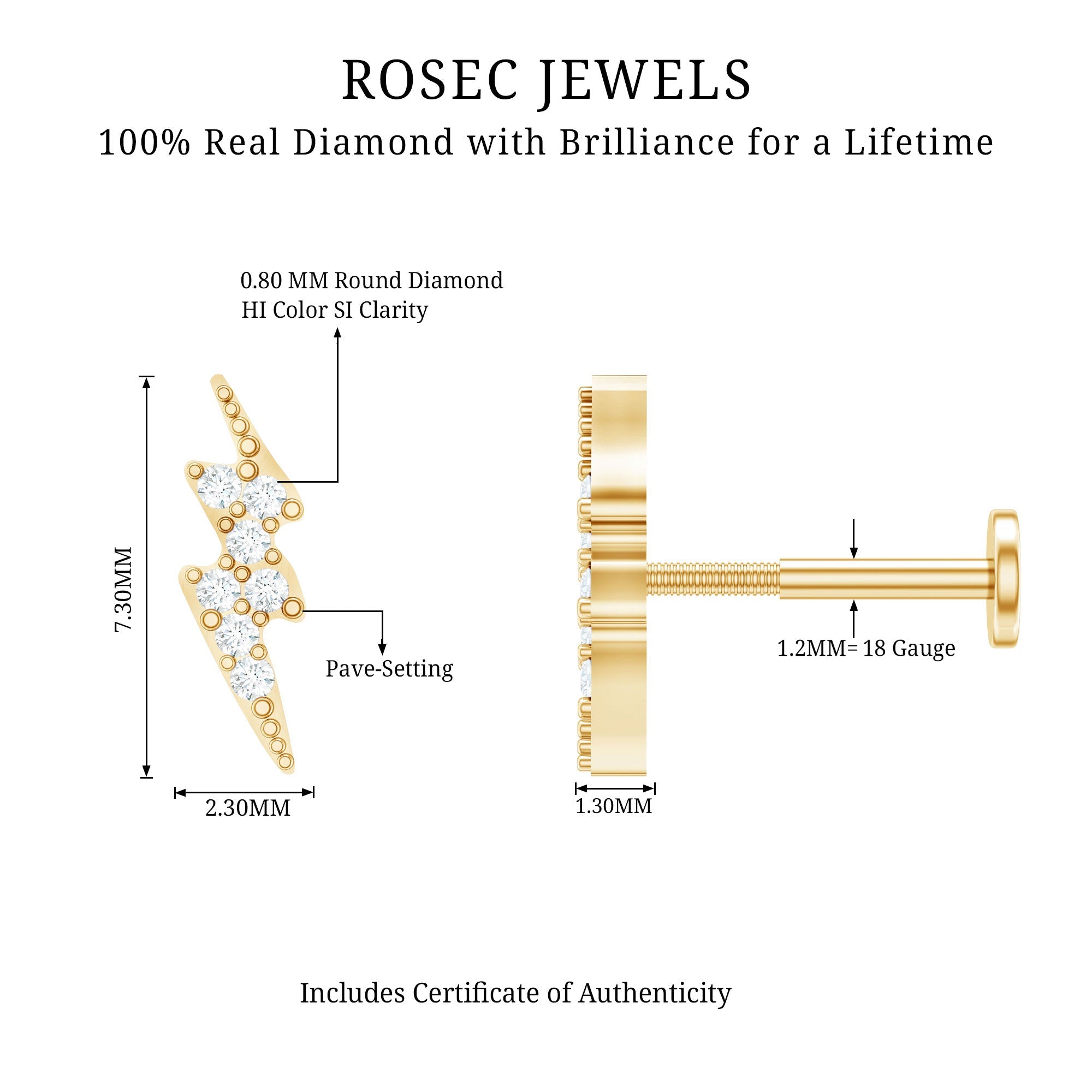 Diamond Lightning Bolt Tragus Earring | Body Jewelry | Wiccan Center