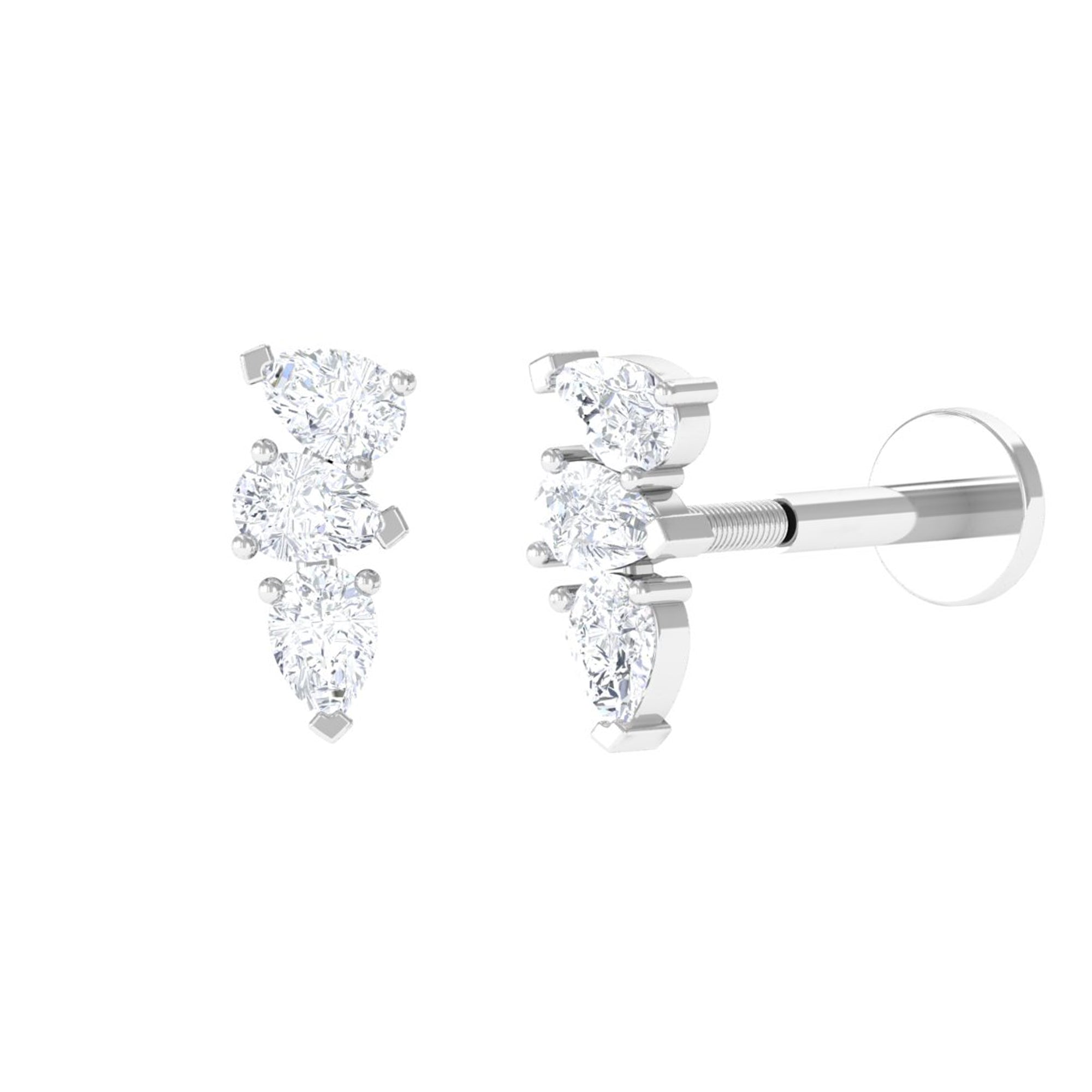 Pear Shape Diamond 3 Stone Earring for Tragus Piercing | Body Jewelry | Wiccan Center