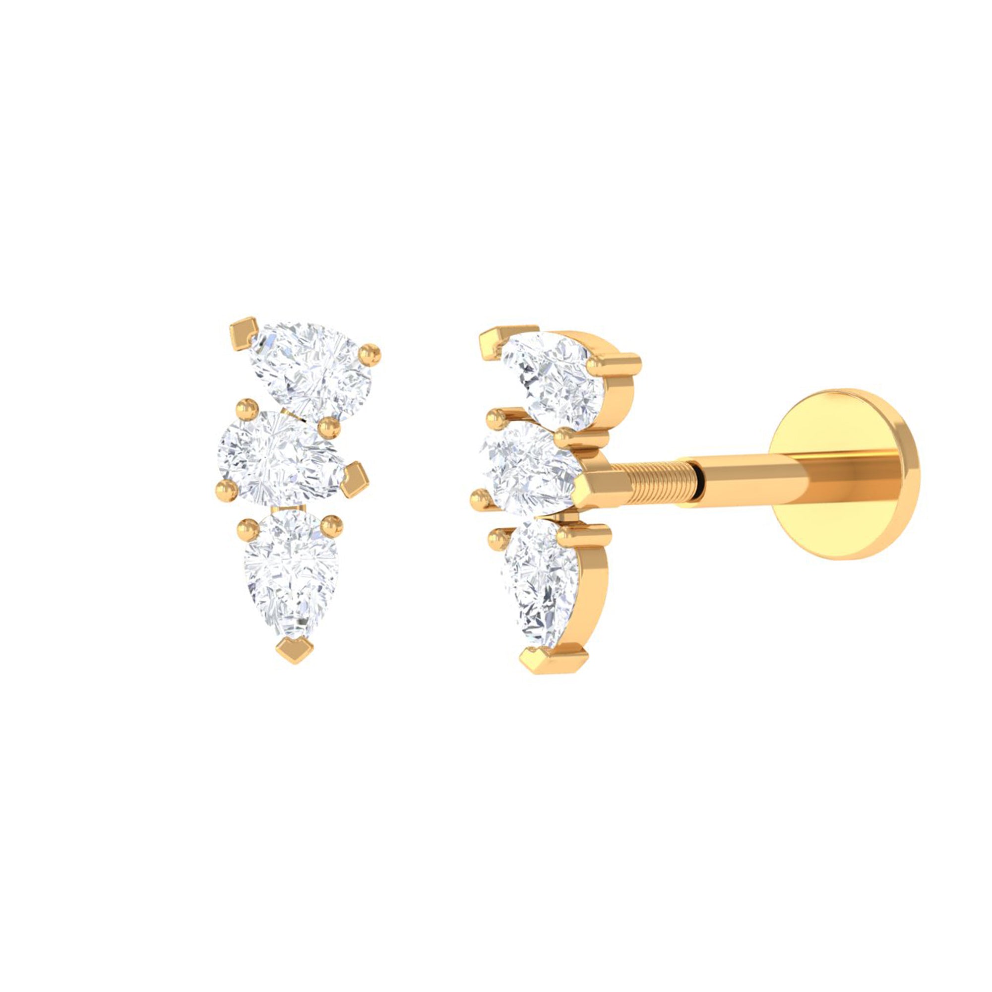 Pear Shape Diamond 3 Stone Earring for Tragus Piercing | Body Jewelry | Wiccan Center