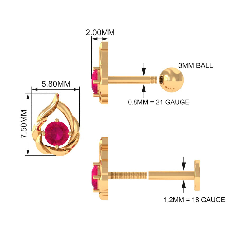 Natural Ruby Simple Tragus Earring | Body Jewelry | Wiccan Center