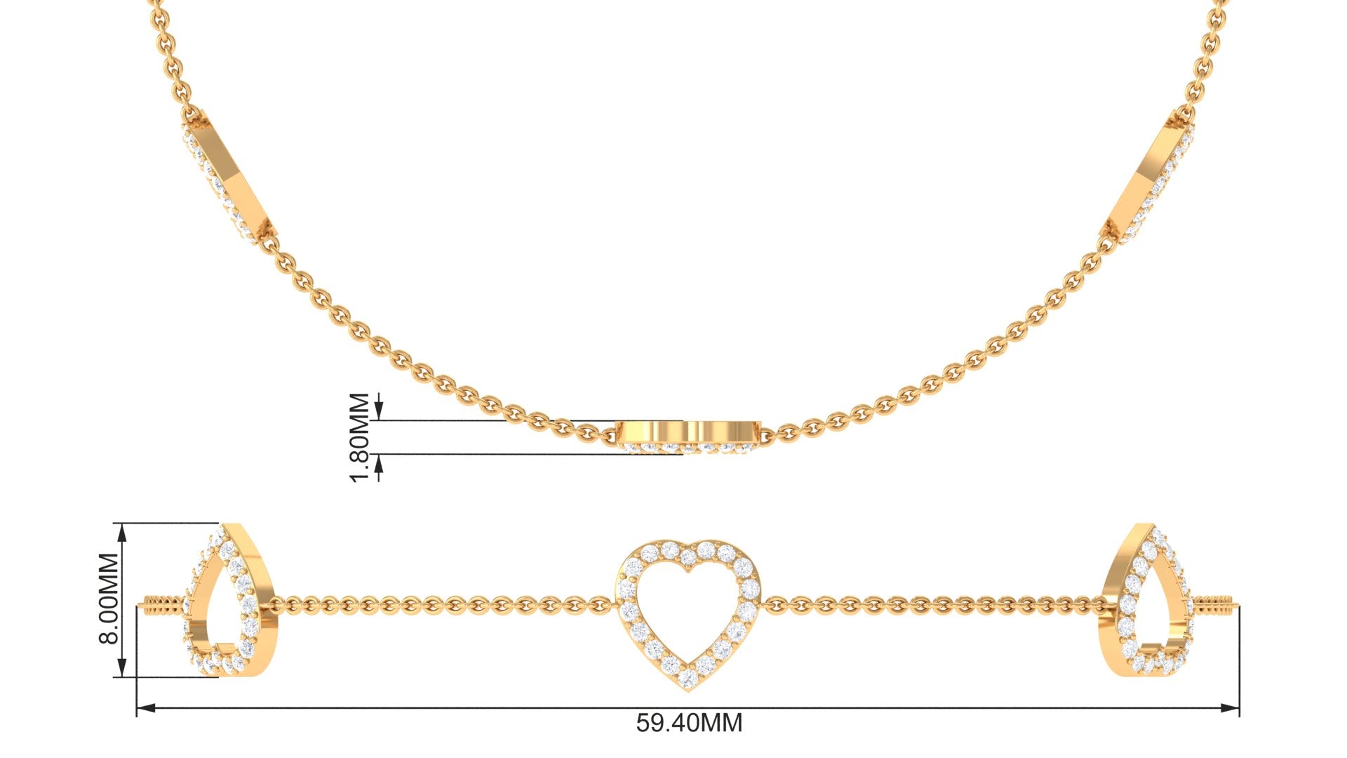 Certified Diamond Heart Chain Bracelet in Prong Setting