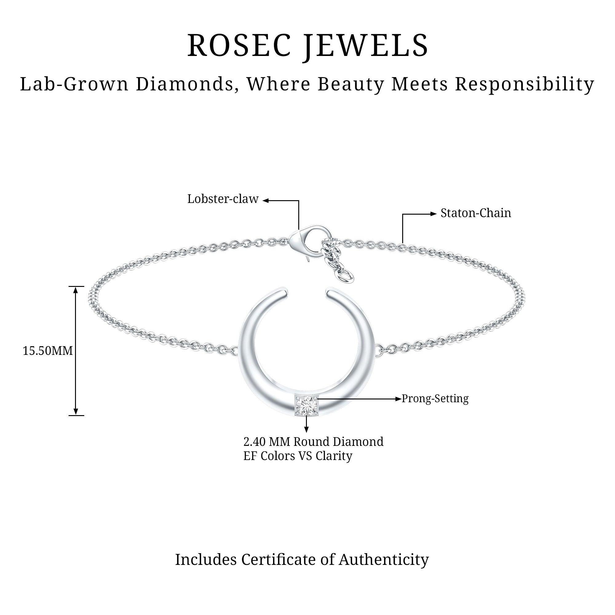 Certified Diamond Moon Chain Bracelet