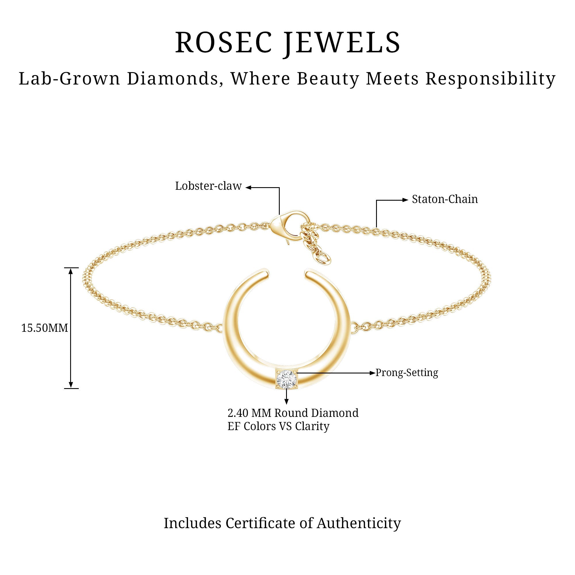 Certified Diamond Moon Chain Bracelet