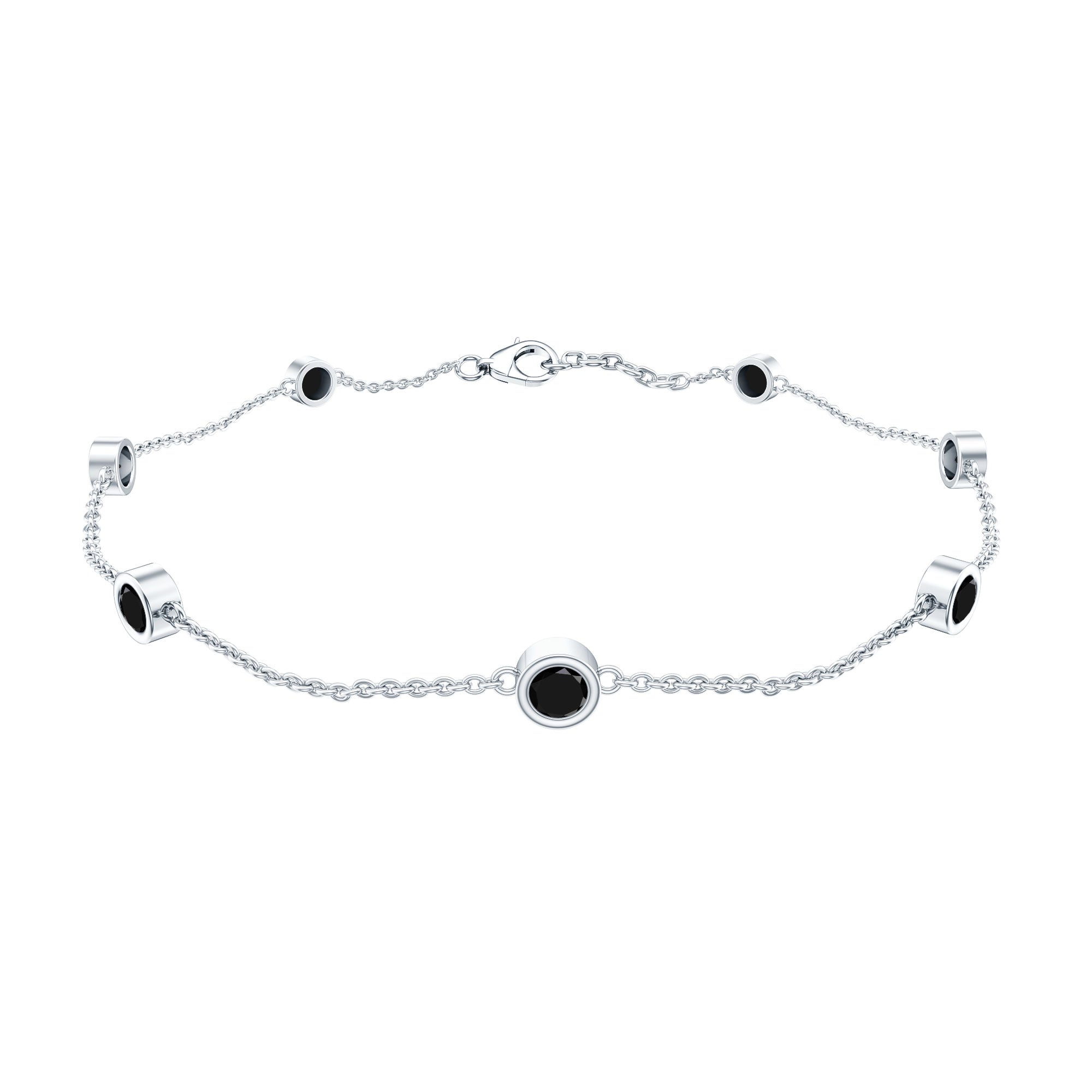 Bezel Set Black Onyx Seven Stone Station Chain Bracelet