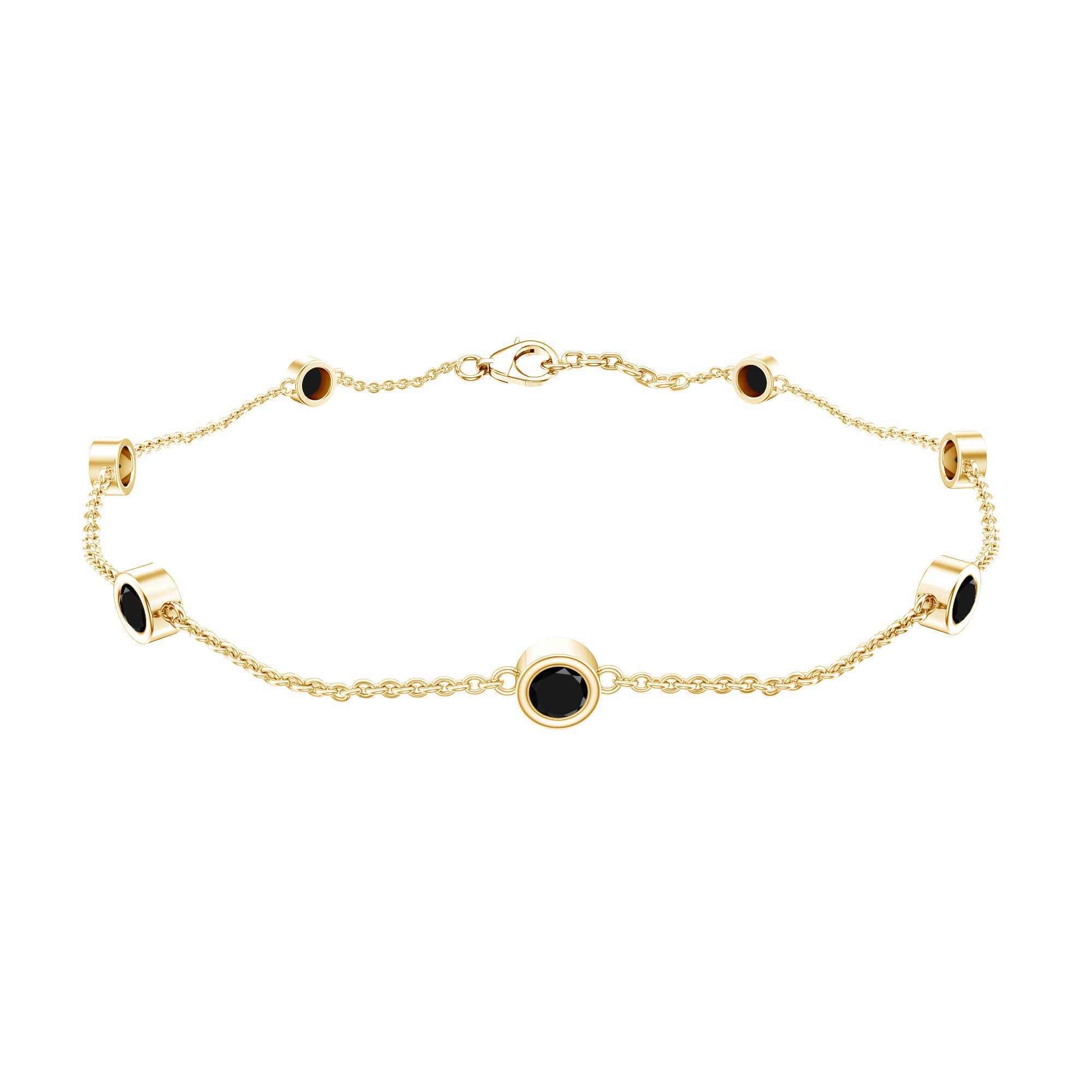 Bezel Set Black Onyx Seven Stone Station Chain Bracelet | Bracelet | Wiccan Center