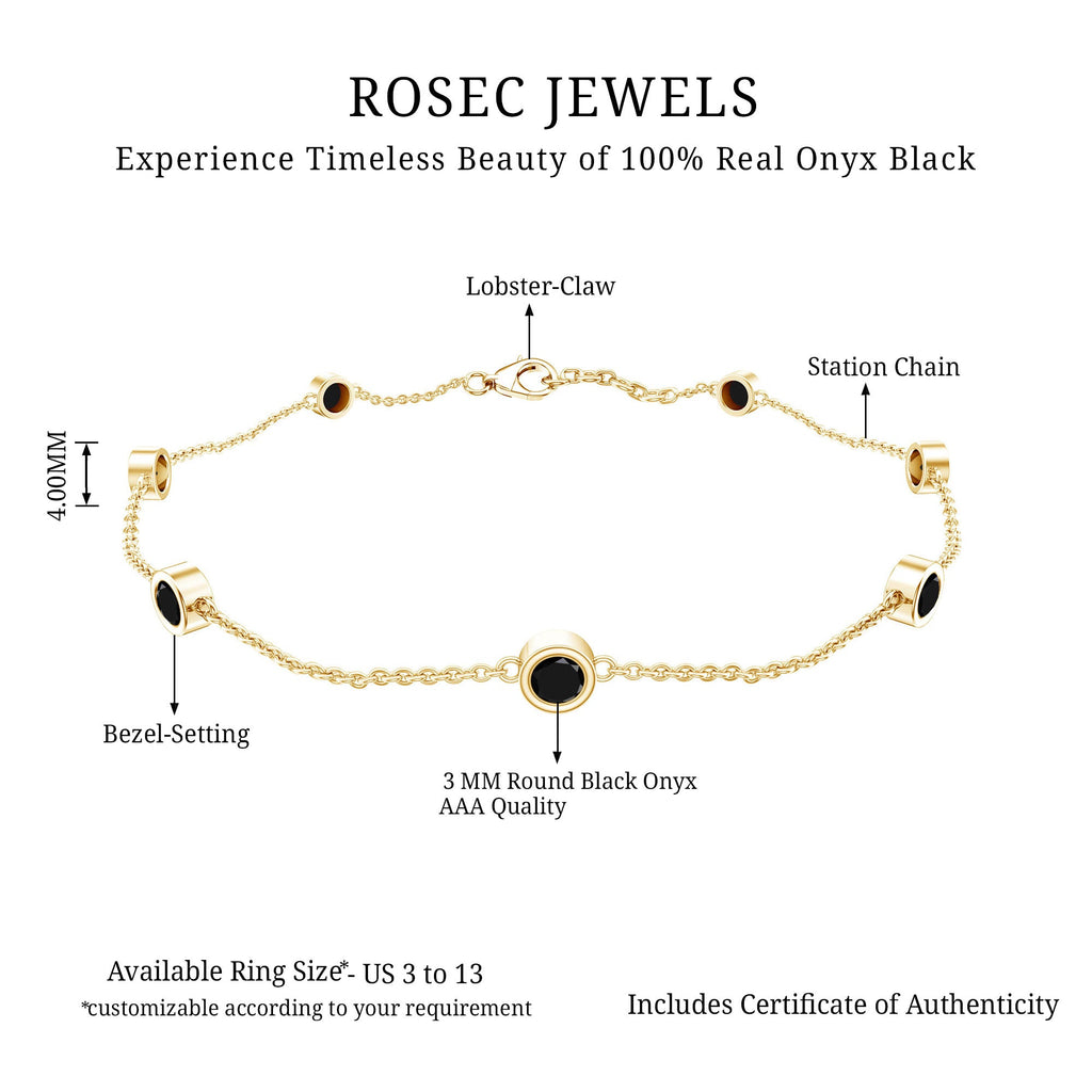 Bezel Set Black Onyx Seven Stone Station Chain Bracelet