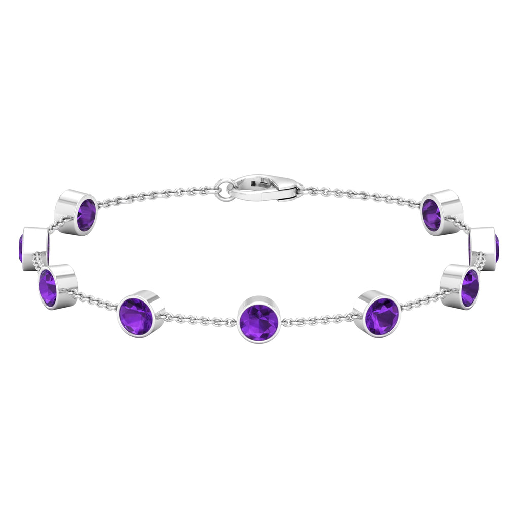 Bezel Set Amethyst Station Chain Bracelet for Women