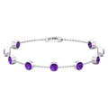 Bezel Set Amethyst Station Chain Bracelet for Women