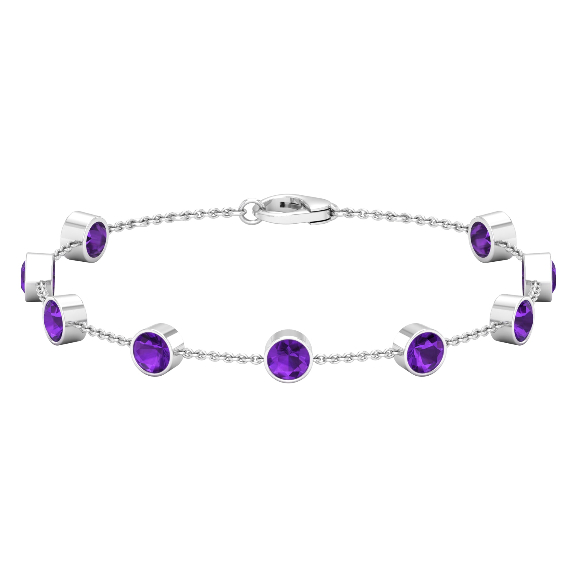 Bezel Set Amethyst Station Chain Bracelet for Women