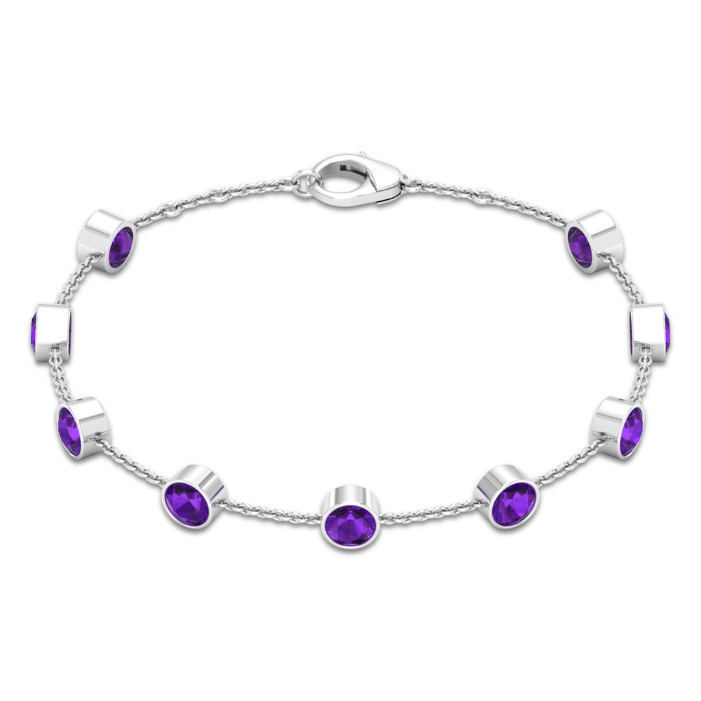 Bezel Set Amethyst Station Chain Bracelet for Women