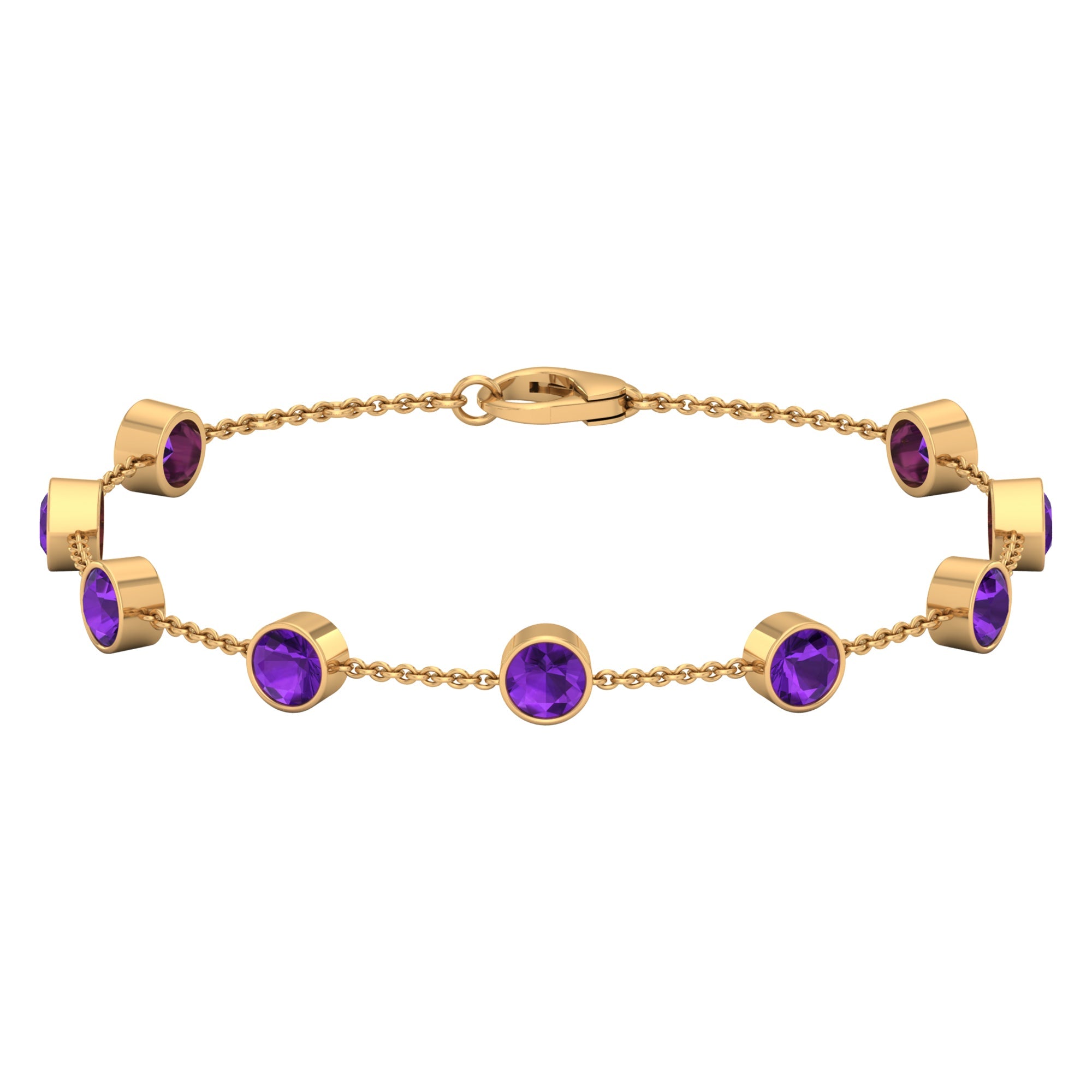 Bezel Set Amethyst Station Chain Bracelet for Women | Bracelet | Wiccan Center
