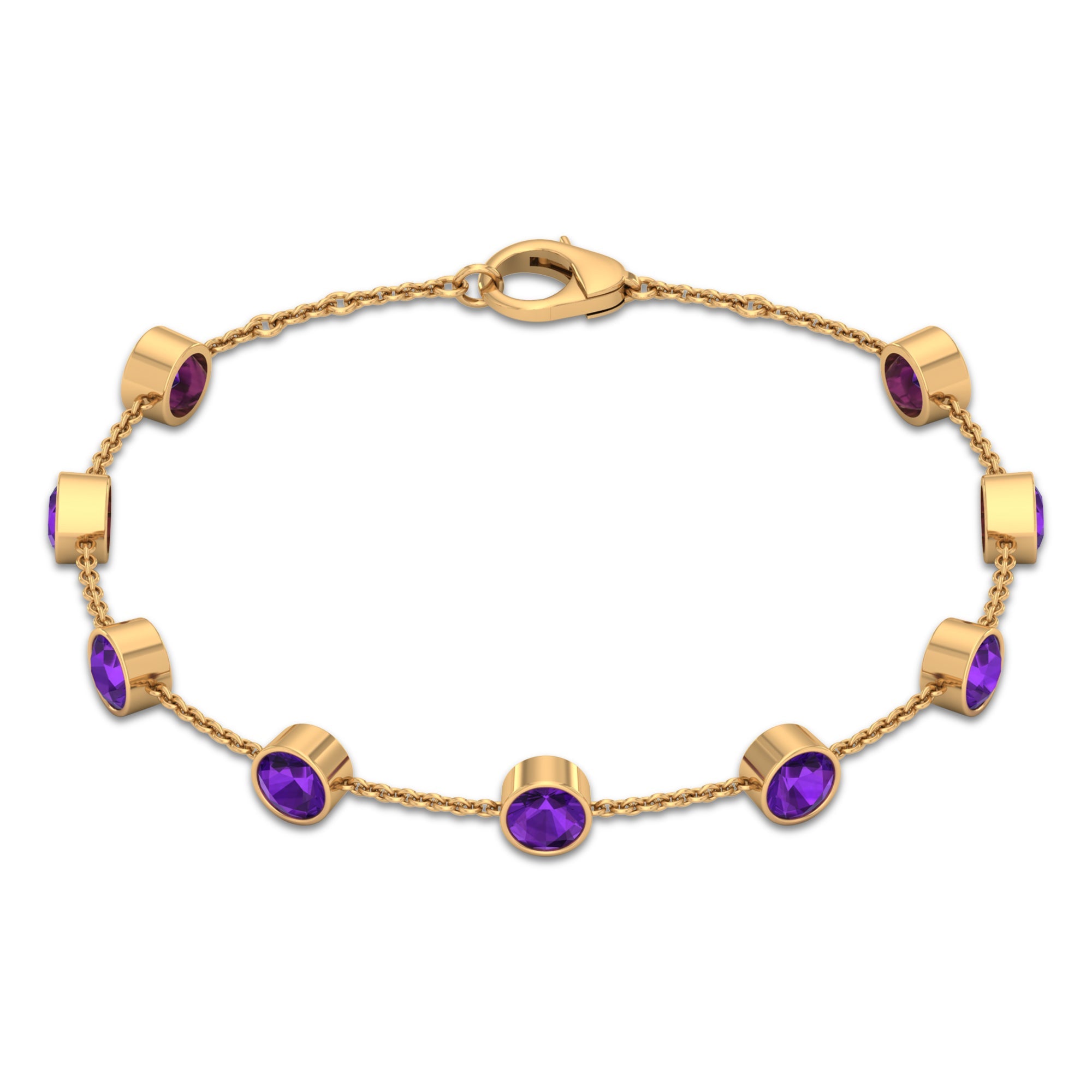 Bezel Set Amethyst Station Chain Bracelet for Women