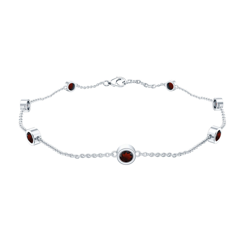 Bezel Set Garnet Seven Stone Station Chain Bracelet