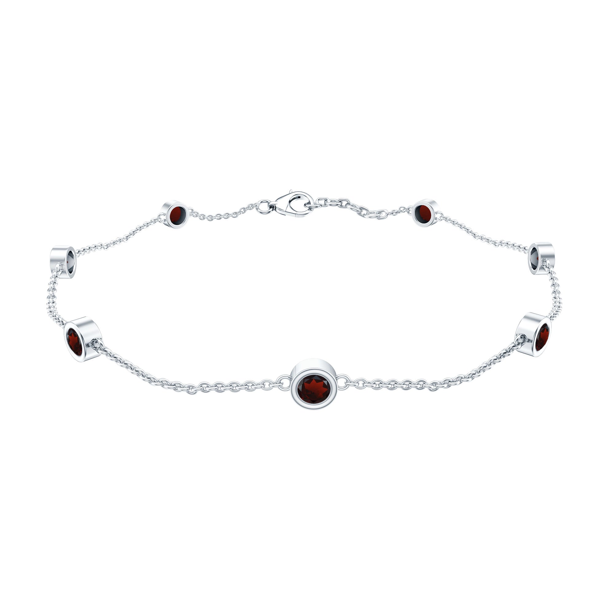 Bezel Set Garnet Seven Stone Station Chain Bracelet