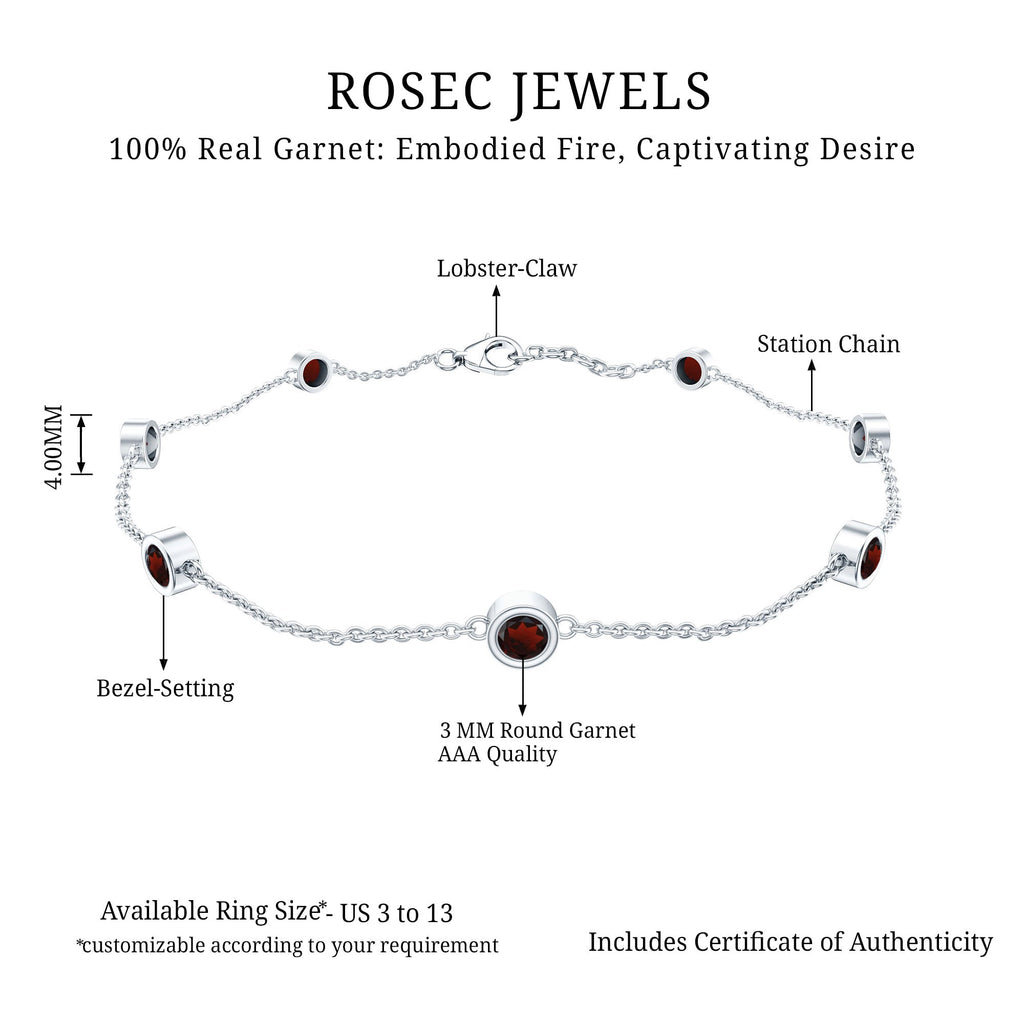 Bezel Set Garnet Seven Stone Station Chain Bracelet