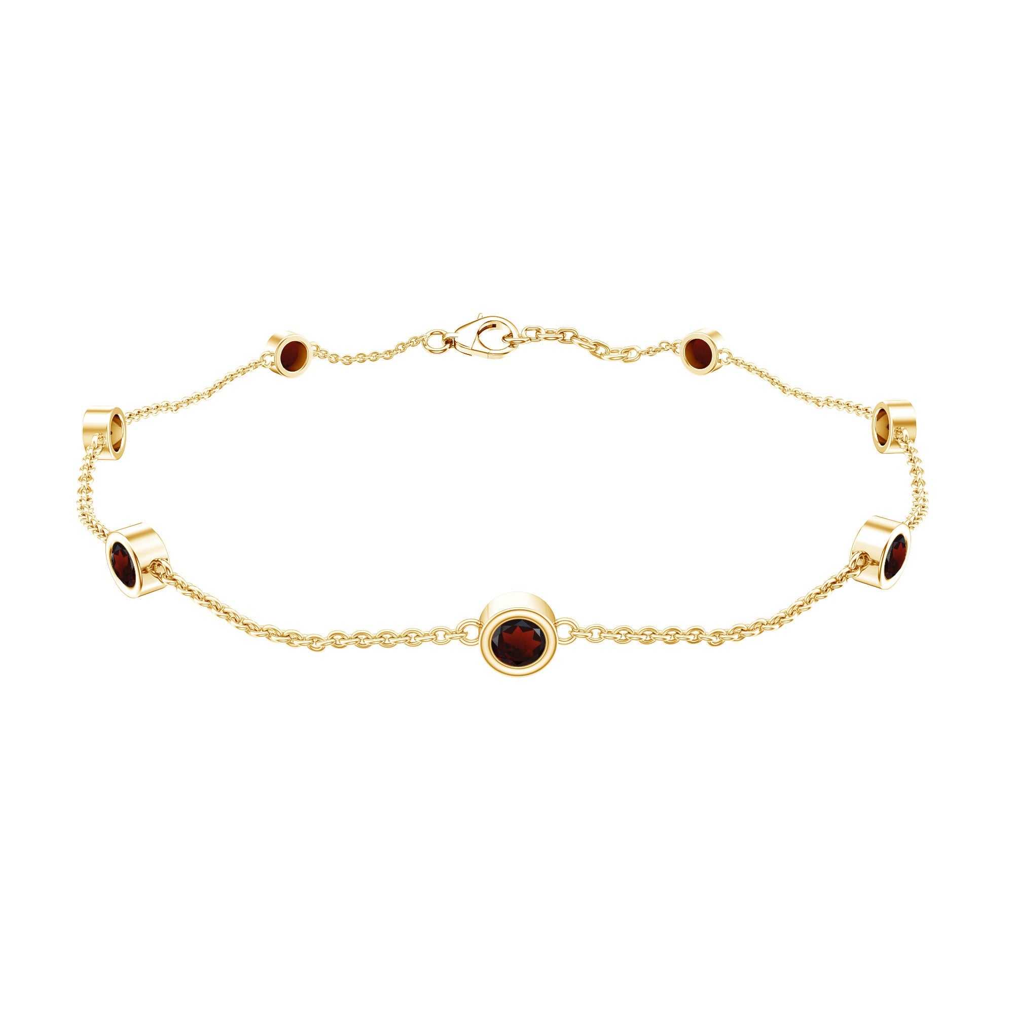 Bezel Set Garnet Seven Stone Station Chain Bracelet | Bracelet | Wiccan Center