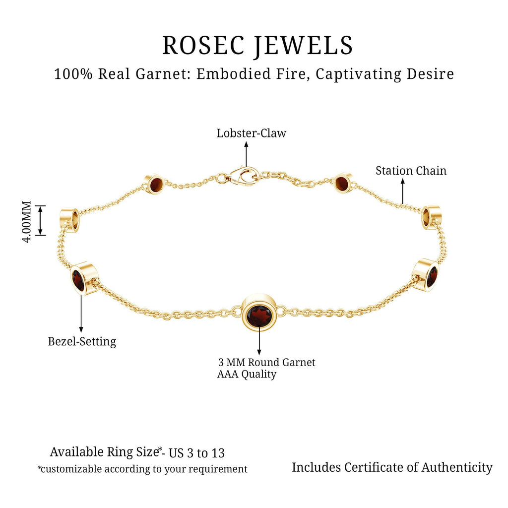 Bezel Set Garnet Seven Stone Station Chain Bracelet