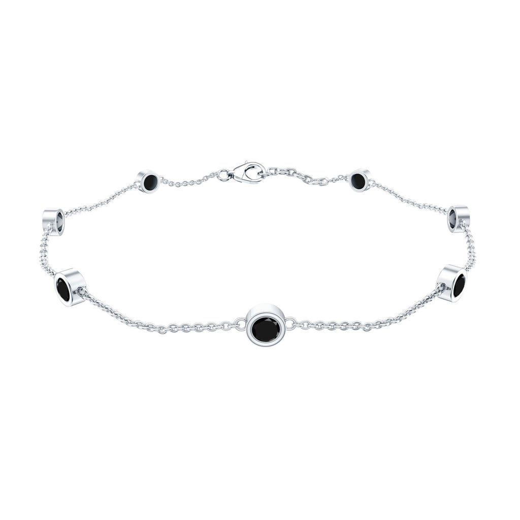 Natural Black Spinel 7 Stone Station Chain Bracelet