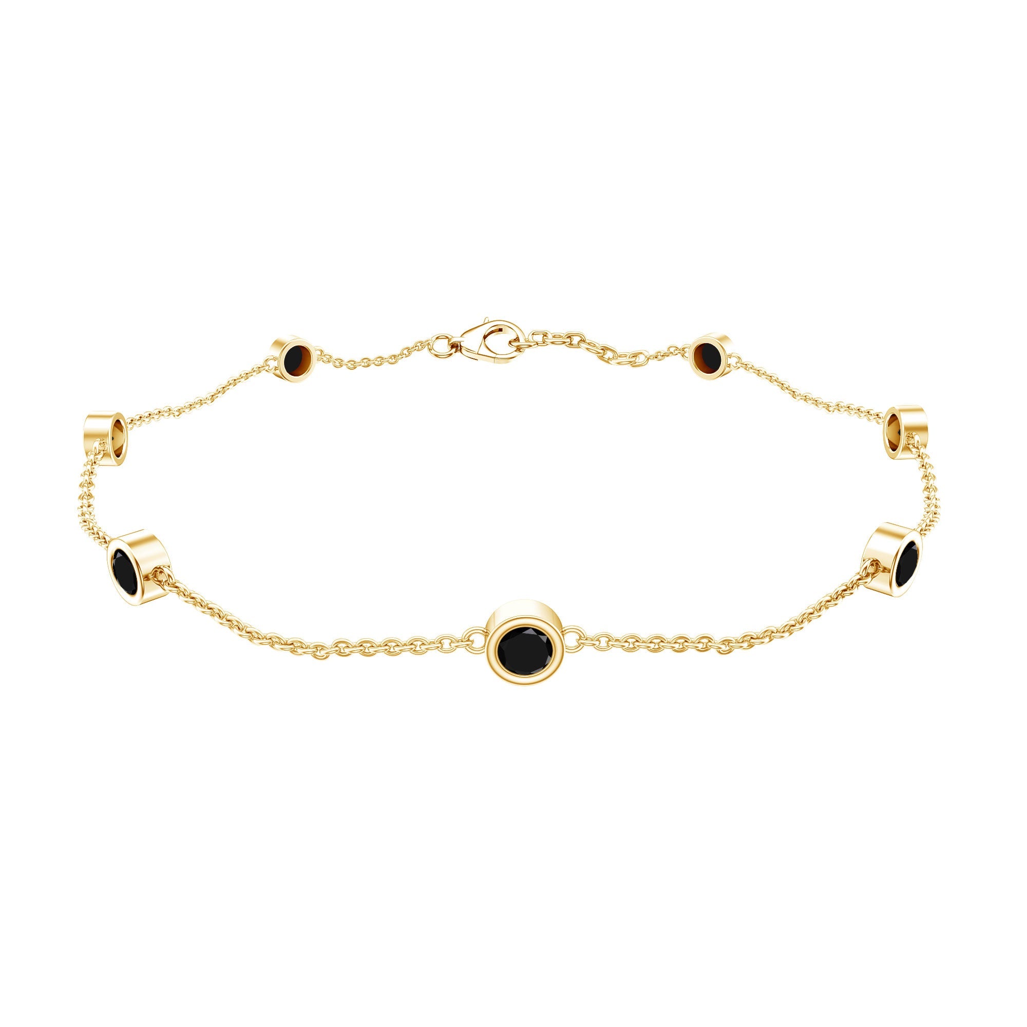 Natural Black Spinel 7 Stone Station Chain Bracelet | Bracelet | Wiccan Center