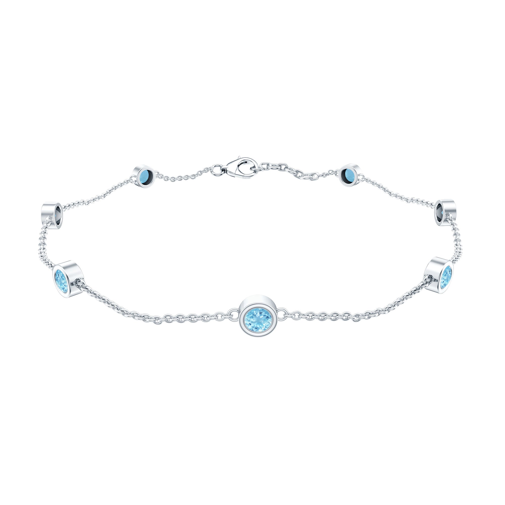 Bezel Set Aquamarine Station Bracelet for Women