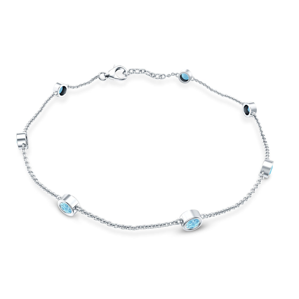 Bezel Set Aquamarine Station Bracelet for Women