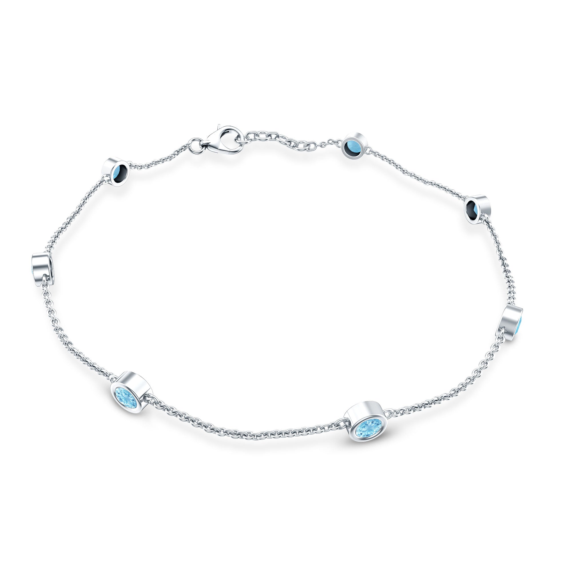 Bezel Set Aquamarine Station Bracelet for Women