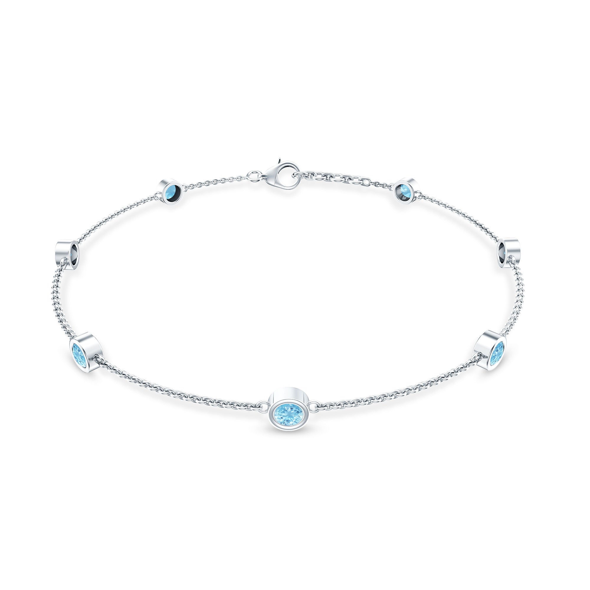 Bezel Set Aquamarine Station Bracelet for Women