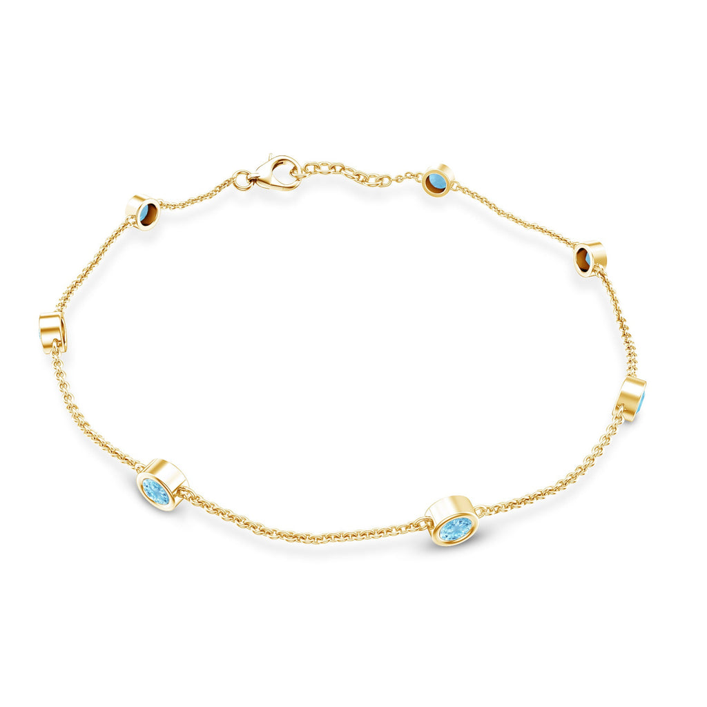 Bezel Set Aquamarine Station Bracelet for Women
