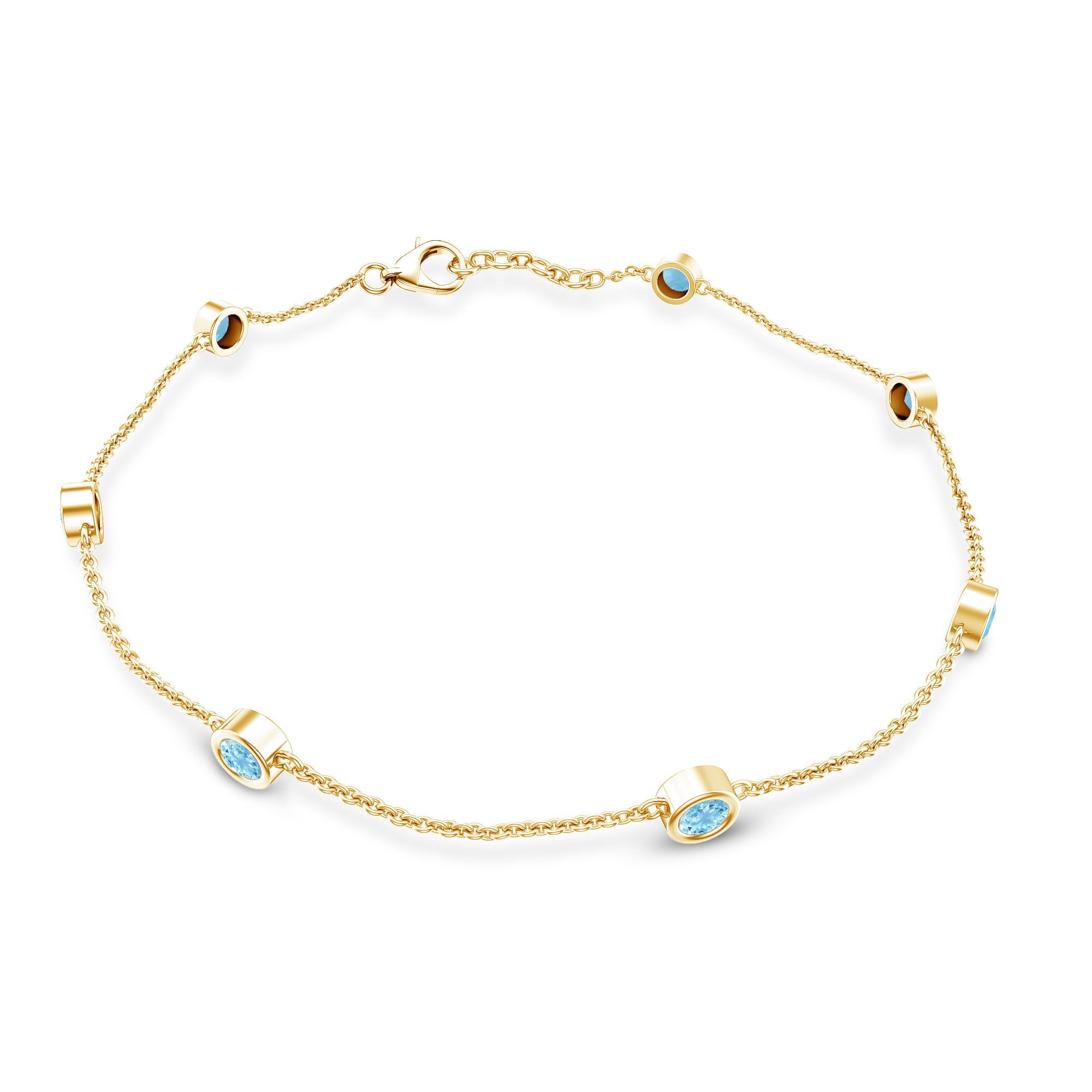 Bezel Set Aquamarine Station Bracelet for Women
