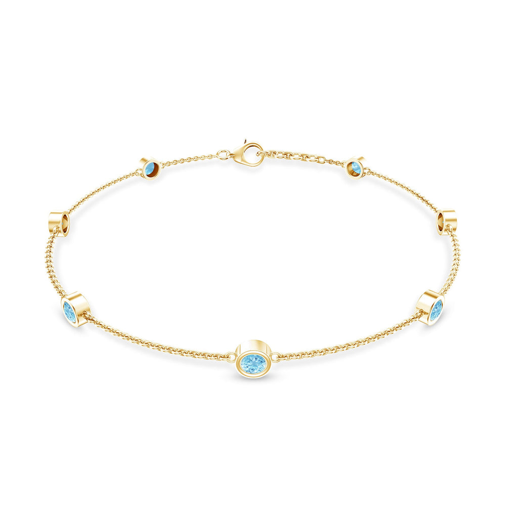 Bezel Set Aquamarine Station Bracelet for Women