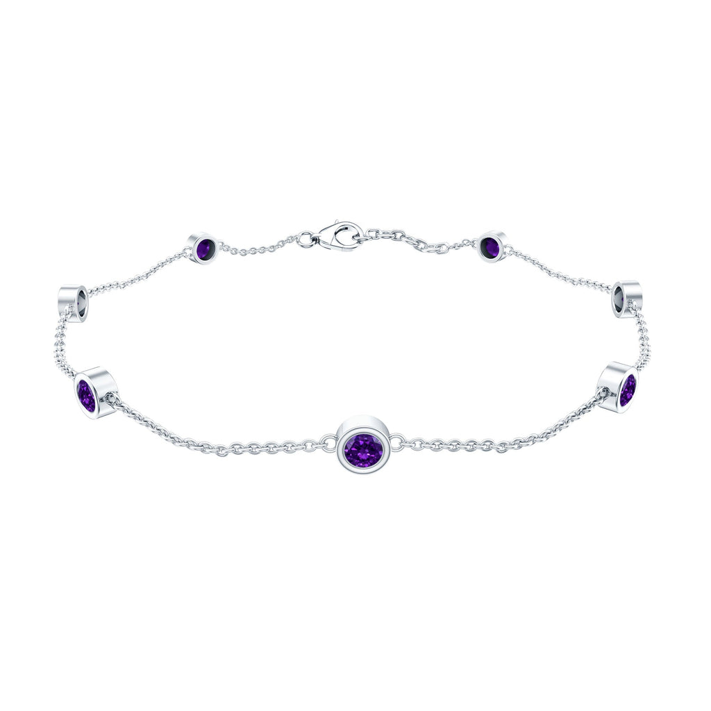 Real Amethyst Chain Bracelet in Bezel Setting