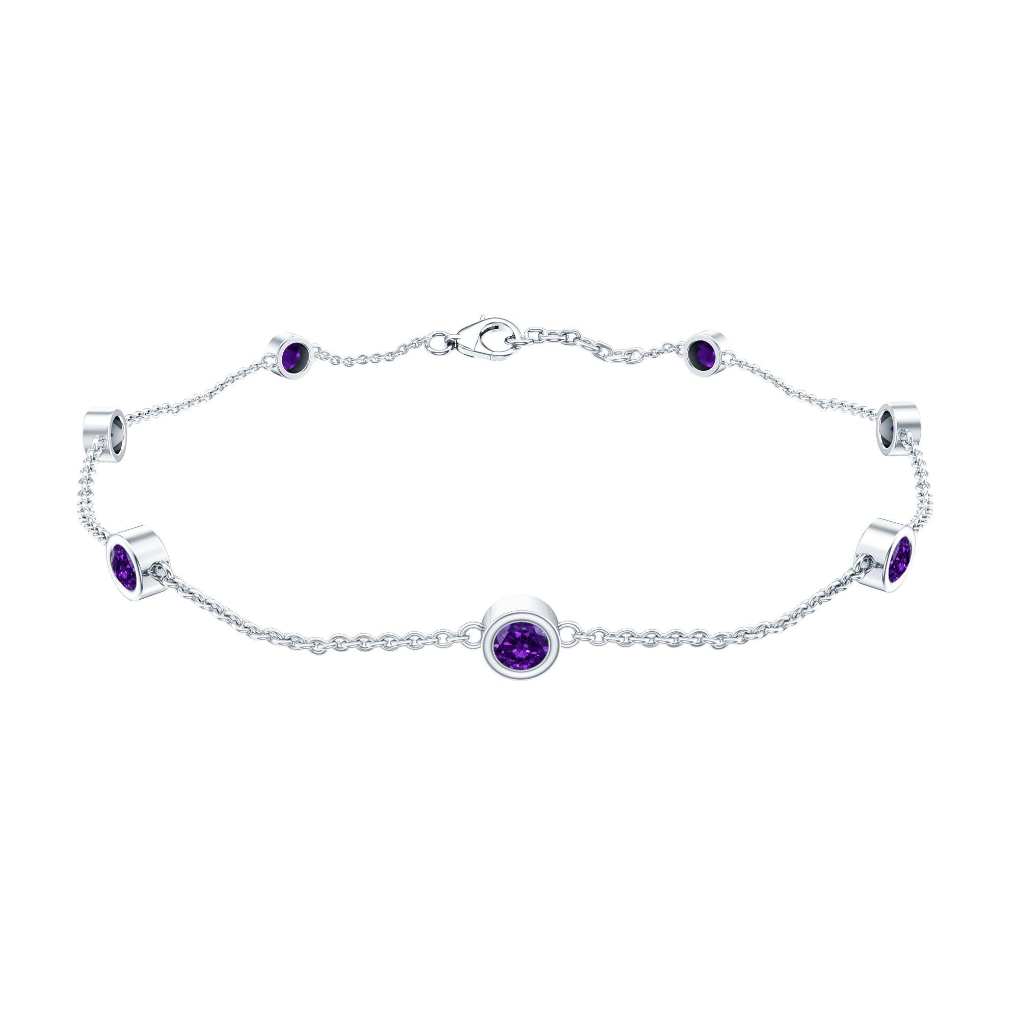 Real Amethyst Chain Bracelet in Bezel Setting