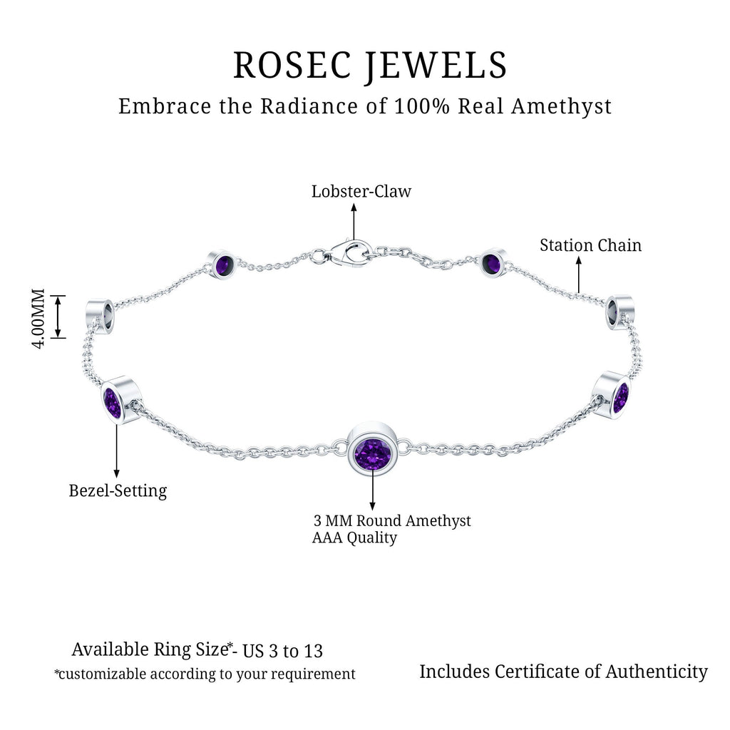 Real Amethyst Chain Bracelet in Bezel Setting